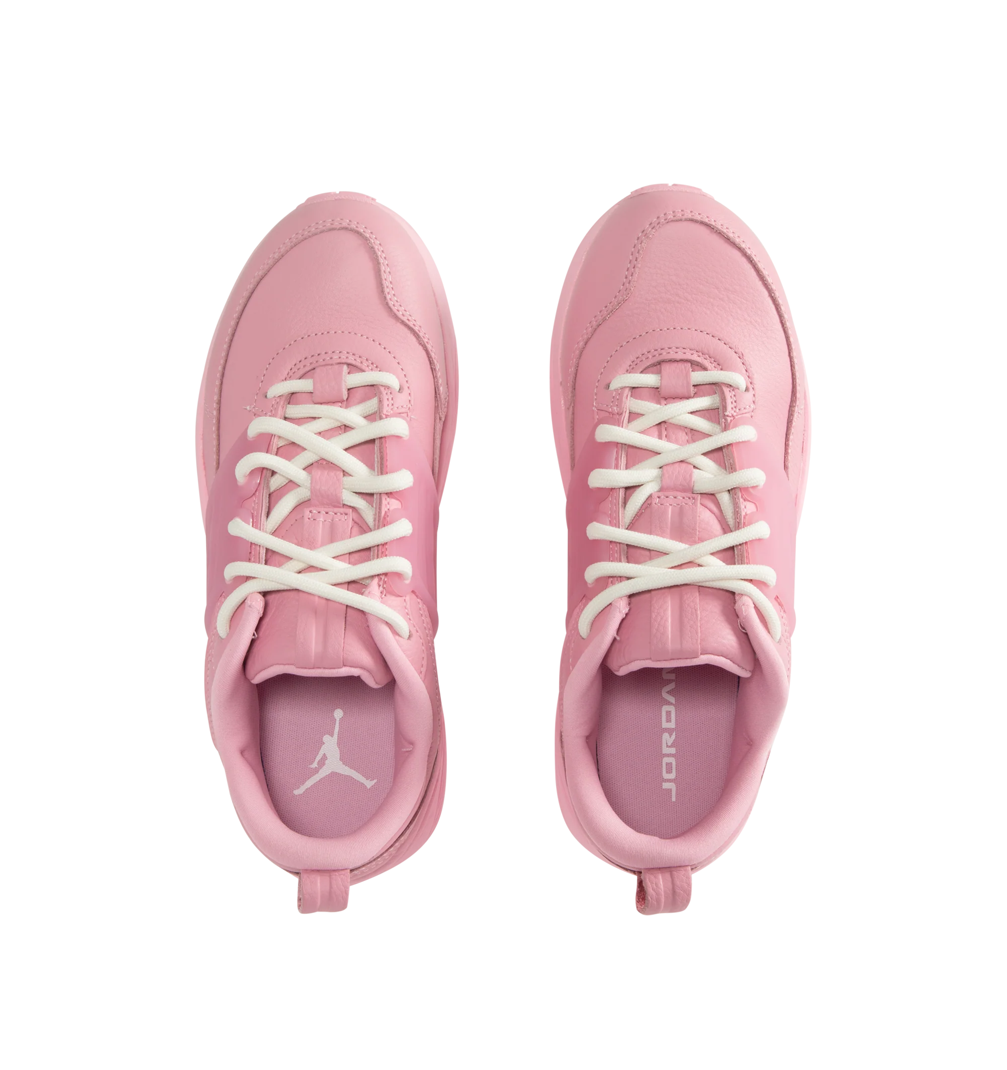 Image 5 of 5 - PINK - Men's Jordan Trunner O/S SP Sneakers feature a leather upper with synthetic overlays, molded midfoot support wings, and signature Jordan branding for a modern athletic look. These lifestyle sneakers combine responsive Cushlon 3.0 foam cushioning, a lightweight foam midsole, and a durable rubber outsole for exceptional comfort, stability, and everyday traction. Main Material: Leather and Synthetic. Midsole: Foam with Cushlon 3.0 Cushioning. Sole: Rubber. 