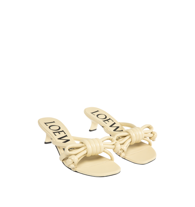 Image 2 of 4 - CHAMPAGNE - LOEWE Flamenco Knot sandal in lambskin featuring an iconic Flamenco knot crafted from tubular nappa cord, a signature petal toe shape, 45mm heel, rubber-injected leather outsole and leather insole. Nappa lambskin. Made in Italy. 