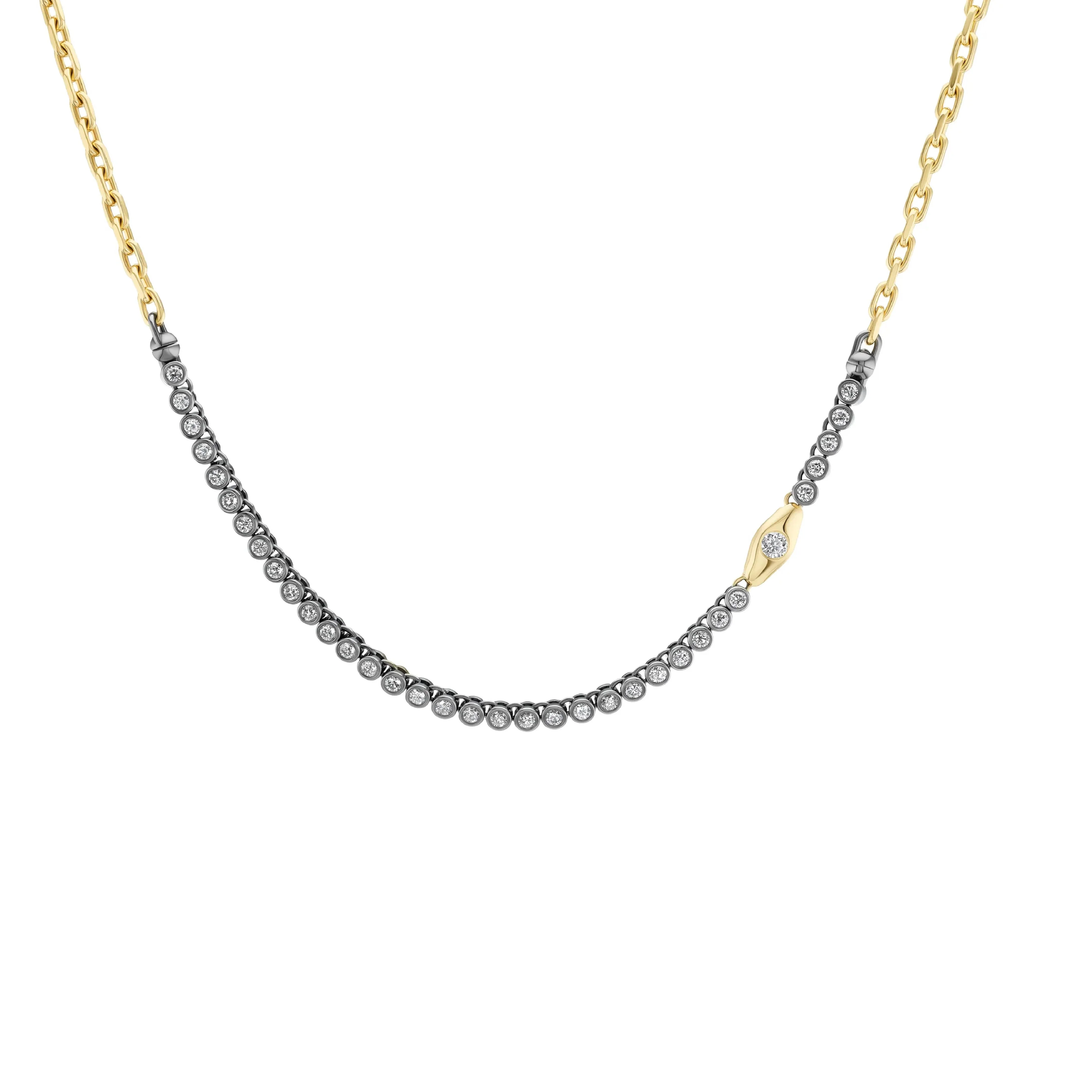 Image 2 of 2 - GOLD - Uniform Object Tennis Necklace has an asscher colored stone totaling .7 CT set in 18K yellow gold. Cheap Luxury Handbag Shop offers a range of pieces from this collection in-store. For personal consultation and detailed information about jewelry, please contact our dedicated stylist team at personalshopping@hirshleifers.com. 