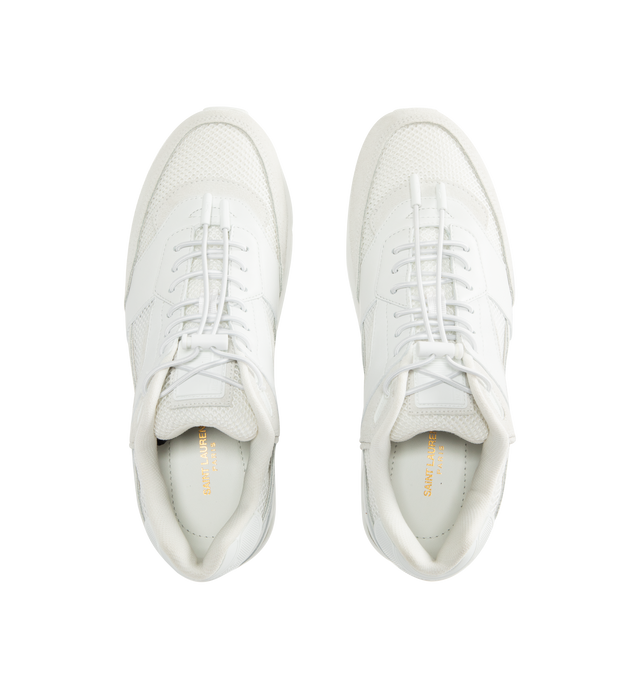 Image 5 of 5 - WHITE - SAINT LAURENT Bump Sneakers in smooth leather and suede featuring low-top, drawstring laced sneakers with a rubber SAINT LAURENT signature on the tongue and back tab. Calfskin, rubber. Made in Italy.