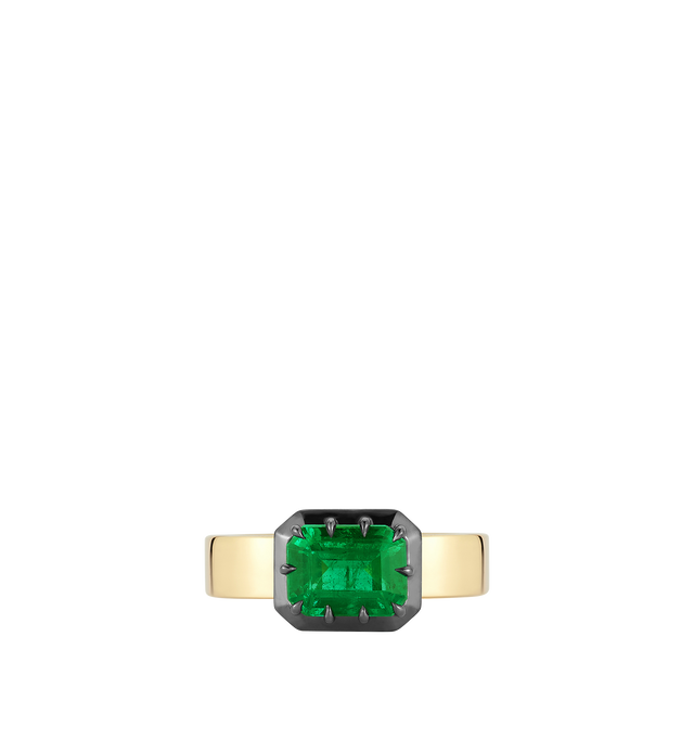 Image 2 of 2 - GOLD - JEMMA WYNNE Blair Horizontal Emerald Ring featuring One of a Kind, 18k Yellow Gold with Black Rhodium, Fine Colombian Emerald - 1.7cts and Band Width - 4.5mm. Cheap Luxury Handbag Shop offers a range of initial pieces from this collection in-store. For personal consultation and detailed information about jewelry, please contact our dedicated stylist team at personalshopping@hirshleifers.com. This item may be restricted for online purchase to international clients. For assistance purchasing this ite 