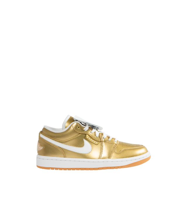 Image 1 of 5 - GOLD - JORDAN Air Jordan 1 Low Sneaker featuring encapsulated Air-Sole unit, genuine leather in the upper, lace up closure and solid rubber outsole.