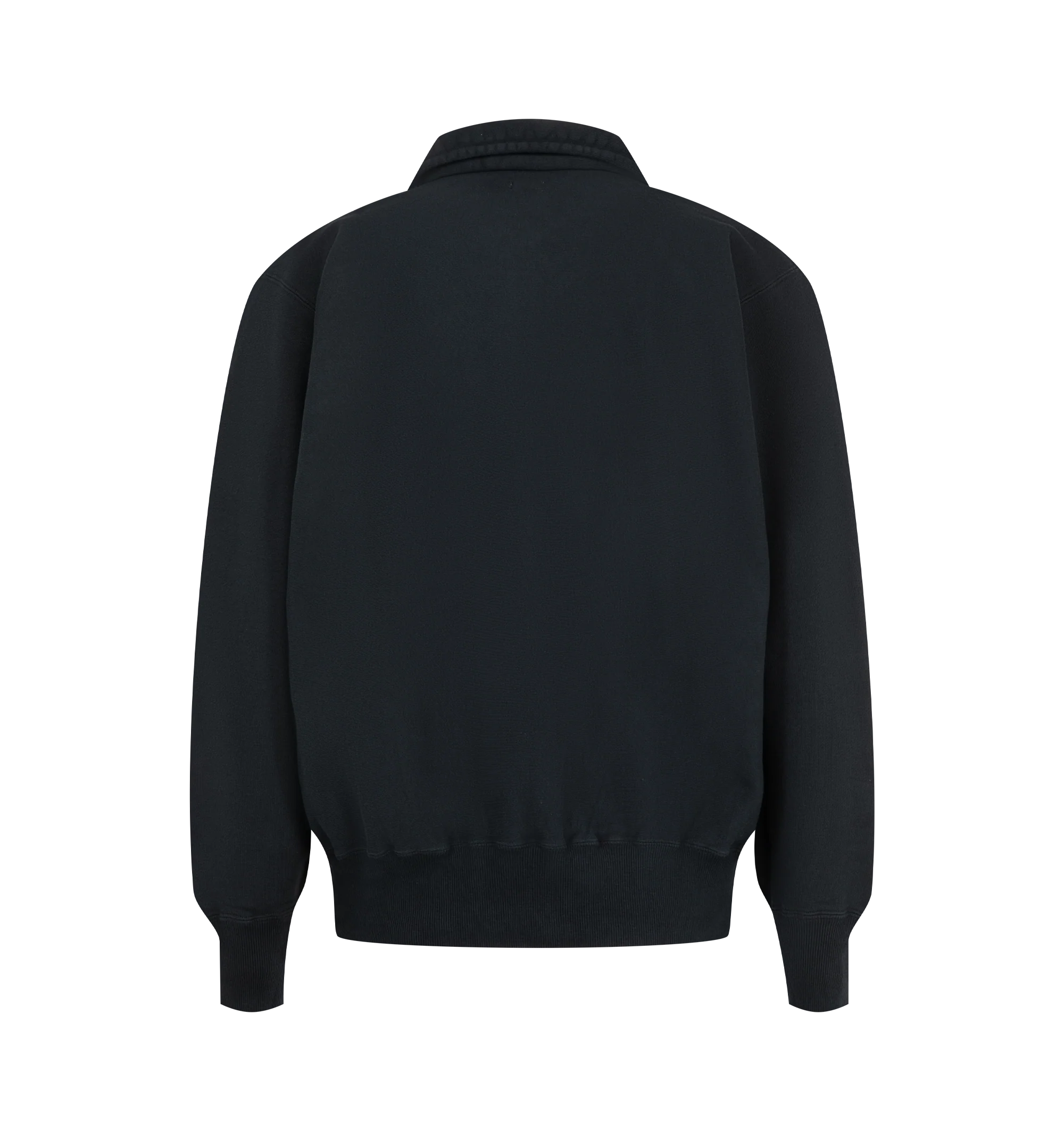 Image 2 of 2 - NAVY - A.Presse Men's Vintage Half-Zip Sweatshirt features a clean, minimalist silhouette designed for versatile layering or standalone wear. The half-zip neckline with pointed collar completes this understated casual style. Material: 100% Cotton. Made in Japan. 