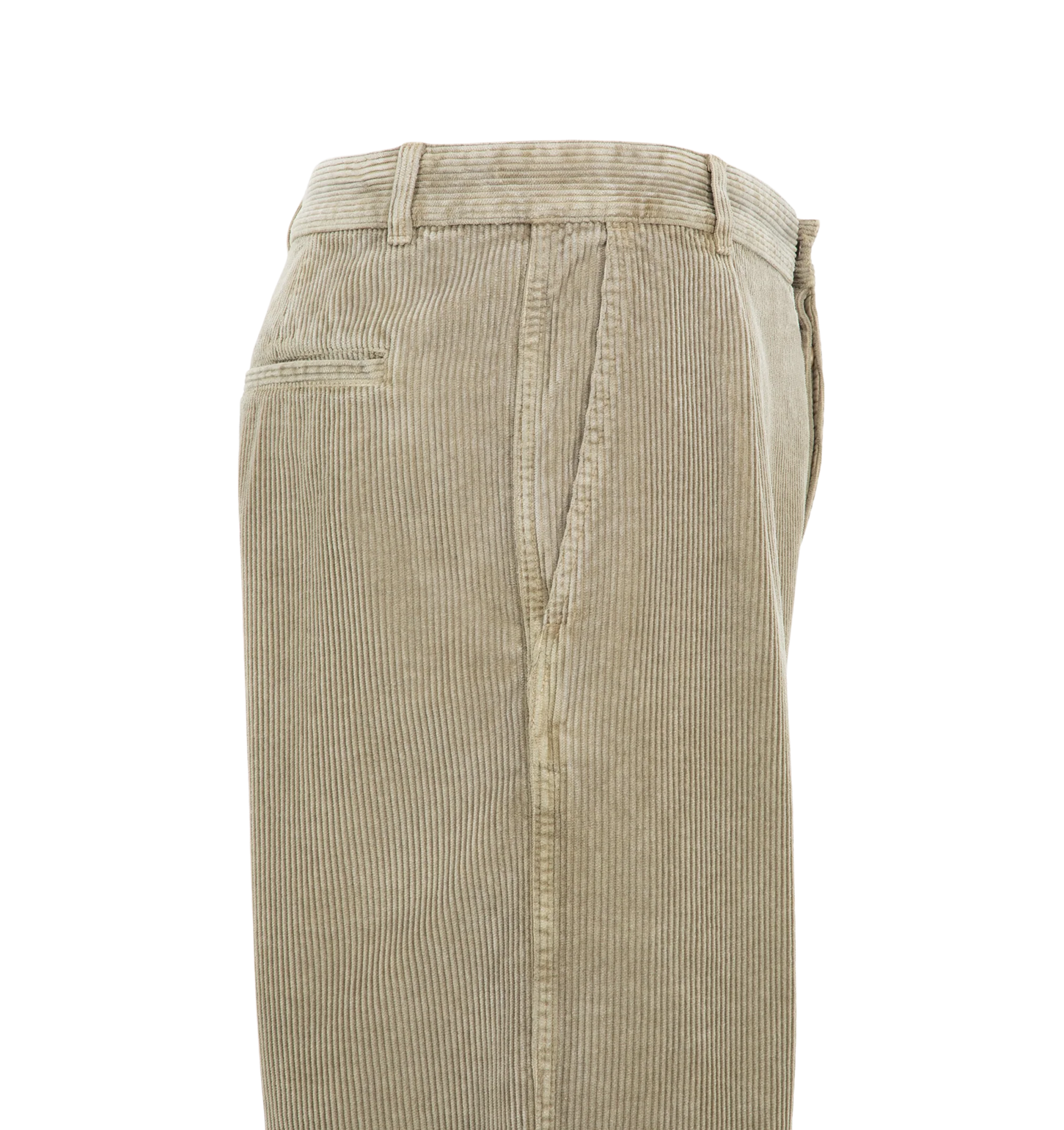 Image 3 of 3 - NEUTRAL - The Row Men's Paulo Pants are crafted from compact wide-wale cotton velvet corduroy with a soft, textural hand and durable construction. Designed with a relaxed wide-leg silhouette that sits at the natural waist, these designer pants feature a pleated front, side slash pockets, and a single back welt pocket. The fabric is dyed and specially treated to create a subtly uneven, worn-in effect while enhancing the depth and richness of the Faded Black color. Main Material: 100% Cotton. F