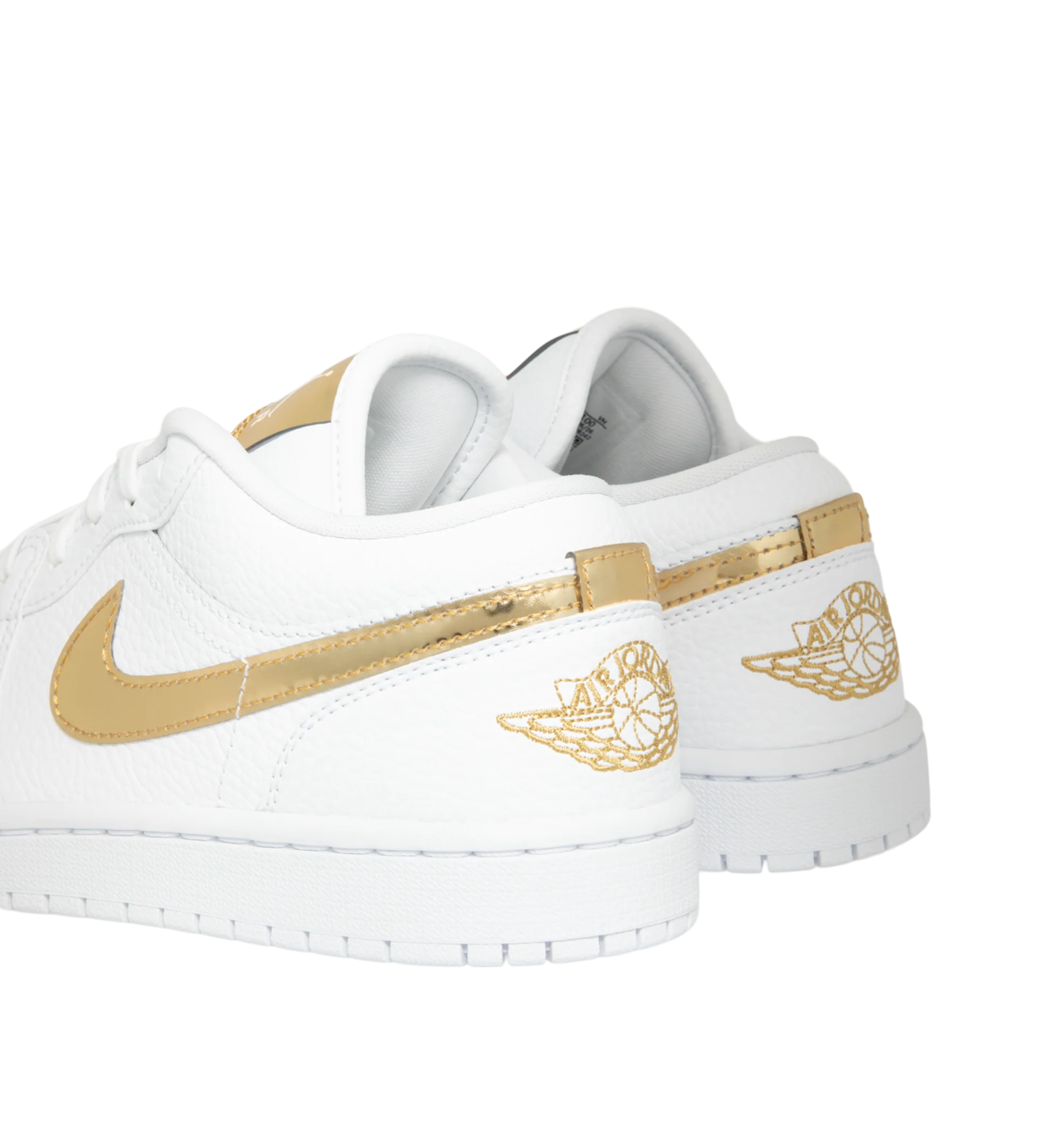 Image 3 of 5 - GOLD - Women's Air Jordan 1 Low SE Sneakers feature a genuine leather upper with signature stitched overlays, a low-top silhouette, and iconic Wings branding for a timeless look. These lifestyle sneakers combine lightweight Air-Sole cushioning, a supportive cupsole construction, and a durable rubber outsole for everyday comfort, stability, and reliable traction. Main Material: Genuine Leather. Midsole: Foam with Air-Sole Unit. Sole: Rubber.