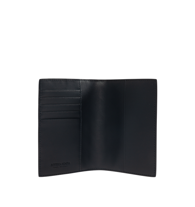 Image 3 of 3 - NAVY - BOTTEGA VENETA Intrecciato Passport Case featuring an airbrushed tri-color pattern, intrecciato calfskin leather, five card slots and two additional pockets. 5.2" x 3.7" x 0.2". Calfskin. Made in Italy. 