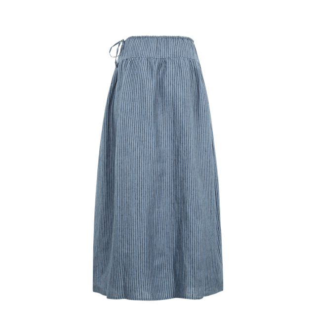 Image 2 of 2 - BLUE - DEIJI STUDIOS Maxi Skirt featuring a relaxed, pull on design, striped slub linen and a tiered drawstring waistband. 100% linen. 