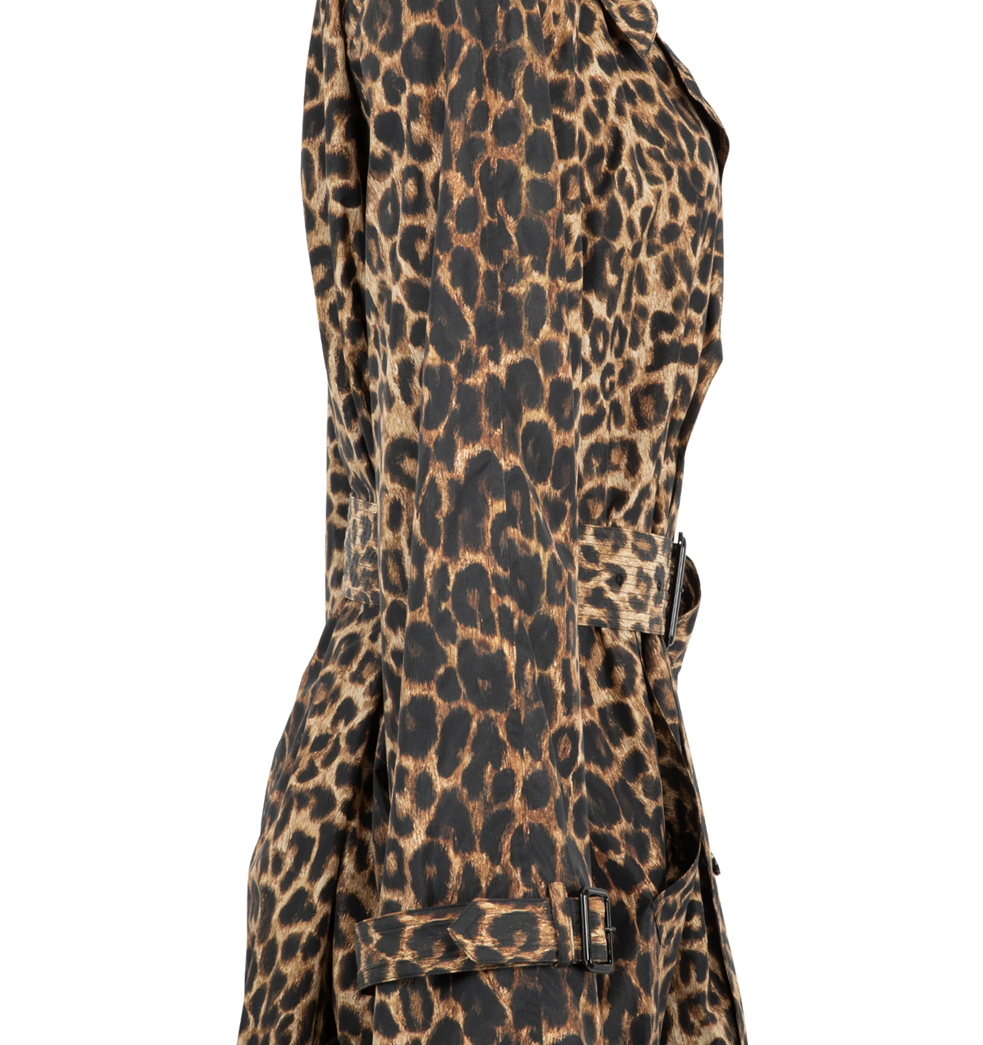 Image 3 of 3 - MULTI - Saint Laurent Womens Belted Trench Coat is crafted from polyamide. Features a double-breasted six-button closure, adjustable belt, two-way ulster collar, raglan sleeves, strapped cuffs, two front welt pockets, single back vent, and polyester taffeta lining. Main Material: 100% Polyamide; Lining: Polyester Taffeta. Made in Italy.