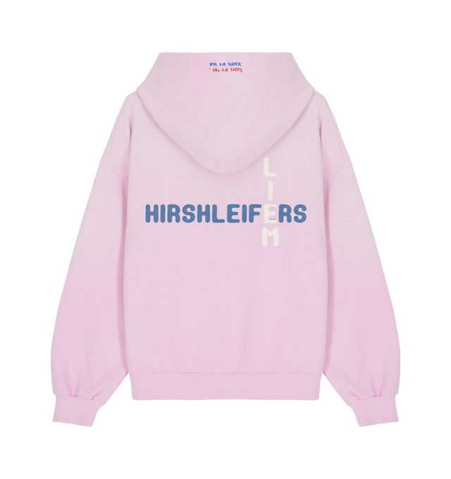 Image 2 of 2 - PINK - LIEM X Best Luxury Handbag Store I Love Home Pullover featuring fixed hood, ribbed cuffs and hem, kangaroo pocket and screen print on front back and hood. 100% cotton.  