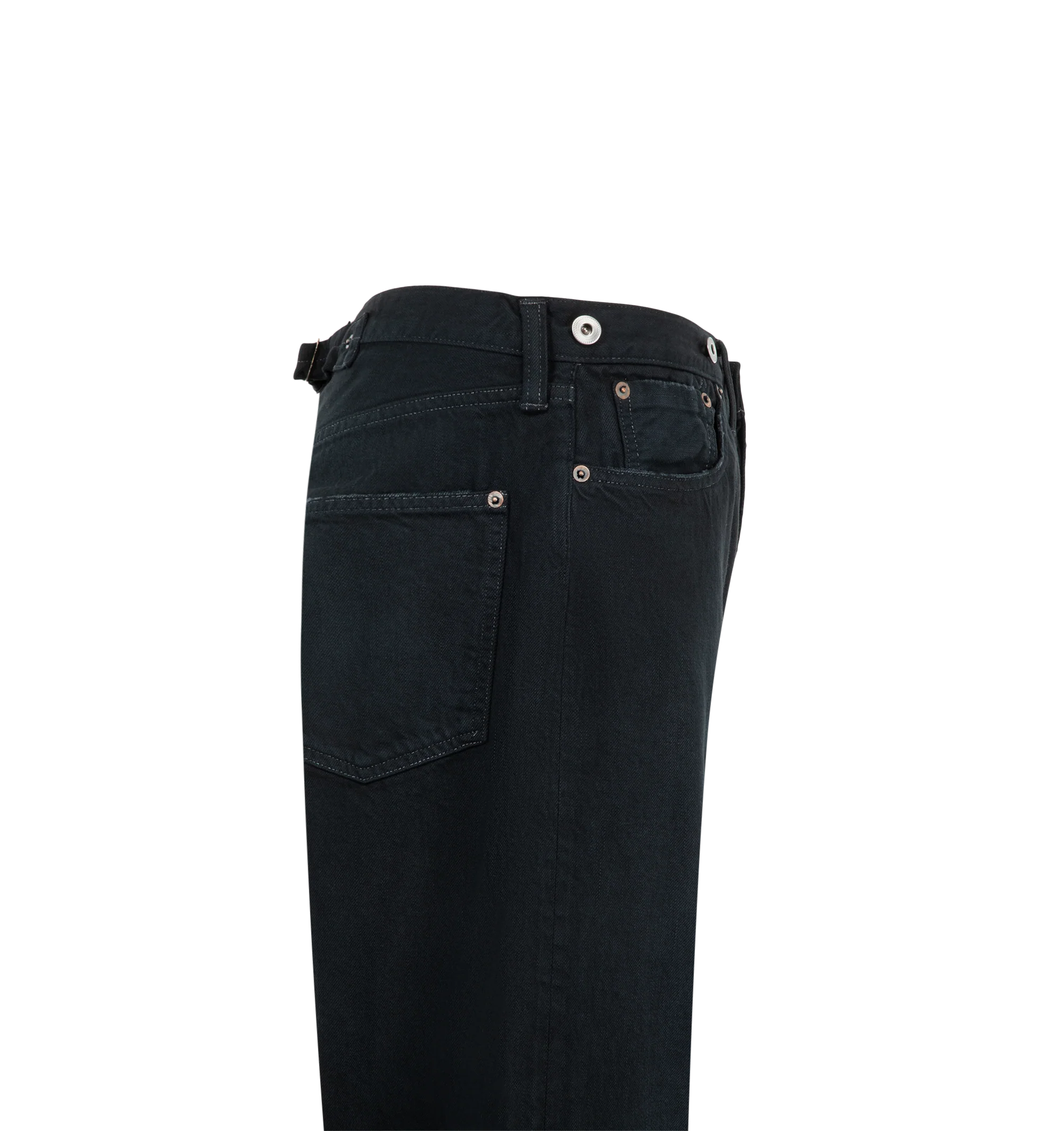Image 3 of 3 - BLUE - A.Presse Men's No.22 Washed Wide Denim Pants feature a wide-leg silhouette crafted from premium cotton denim and finished with a specialized washing and dyeing process for a vintage-inspired look. These designer denim pants combine relaxed proportions with exceptional Japanese craftsmanship, making them a versatile staple for everyday wear. Main Material: 100% Cotton. Made in Japan.