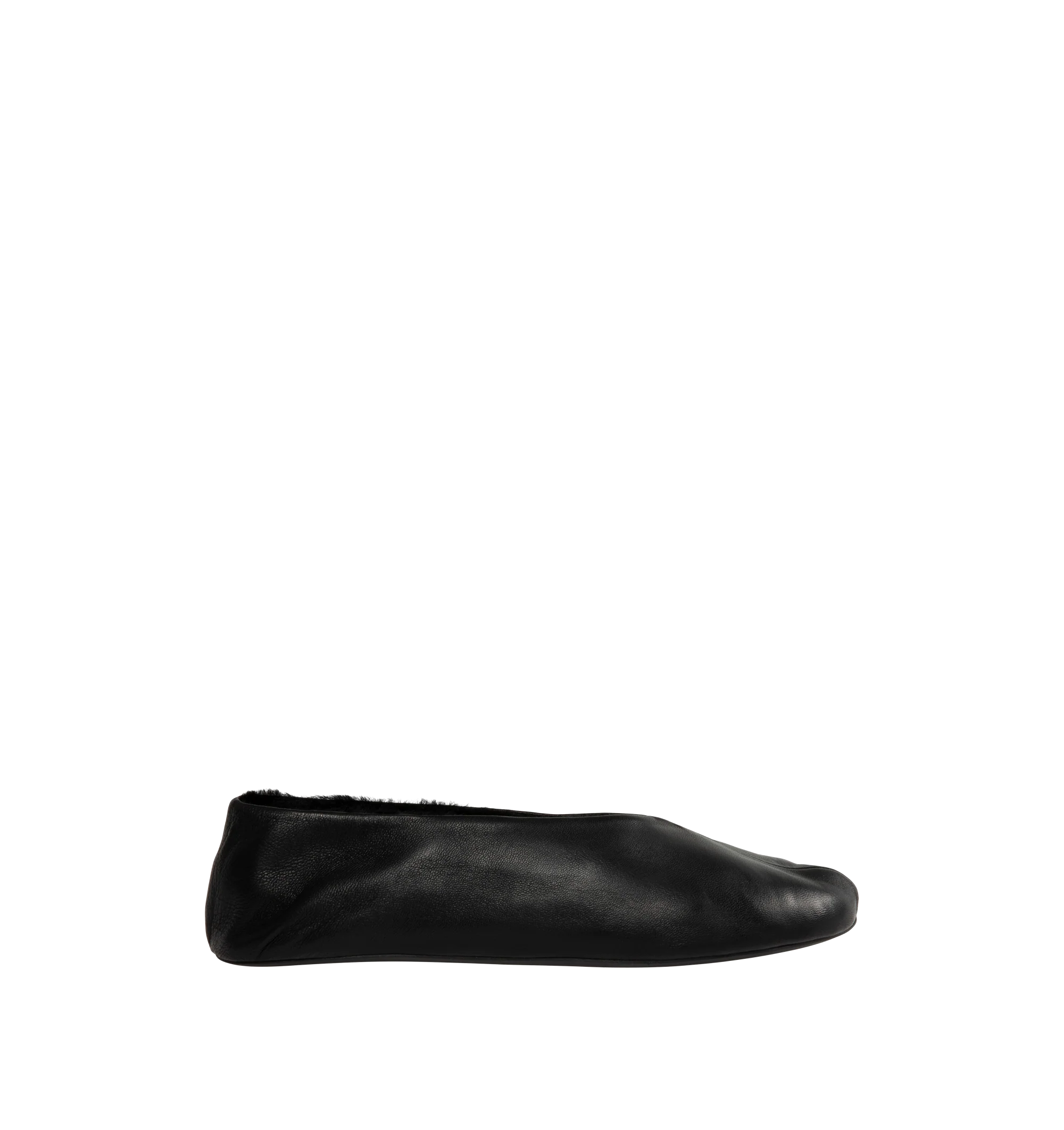 Image 1 of 4 - BLACK - The Row Women's Stella Slippers are crafted from smooth nappa lambskin leather and feature a slip-on silhouette with an oval toe, soft shearling lining, and a flexible rubber-coated sole. These designer leather slippers combine exceptional Italian craftsmanship with luxurious comfort, making them an elevated choice for effortless everyday wear. Main Material: 100% Lambskin Leather. Lining: Shearling. Sole: Rubber-Coated. Made in Italy.