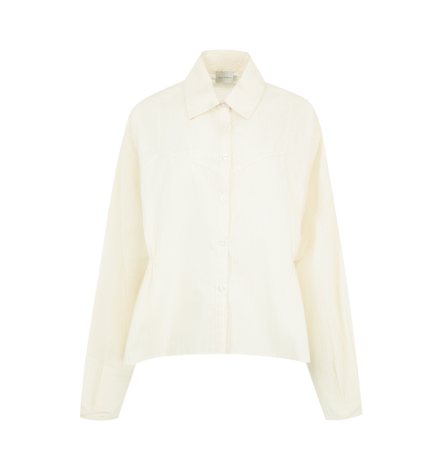 Image 1 of 2 - WHITE - DEIJI STUDIOS Cami Overshirt featuring a lightweight button up shirt with a soft collar, relaxed long sleeves, subtle panel seam detailing throughout, straight hem and slightly boxy fit. 100% GOTS certified organic cotton poplin.