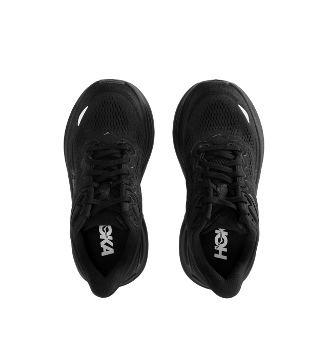 Image 5 of 5 - BLACK - HOKA W Bondi 9 Sneaker featuring performance mesh upper, cushioned collar and tongue, removable contoured insole, supportive midsole, textile lining, lace-up closure, round toe and rubber sole. 