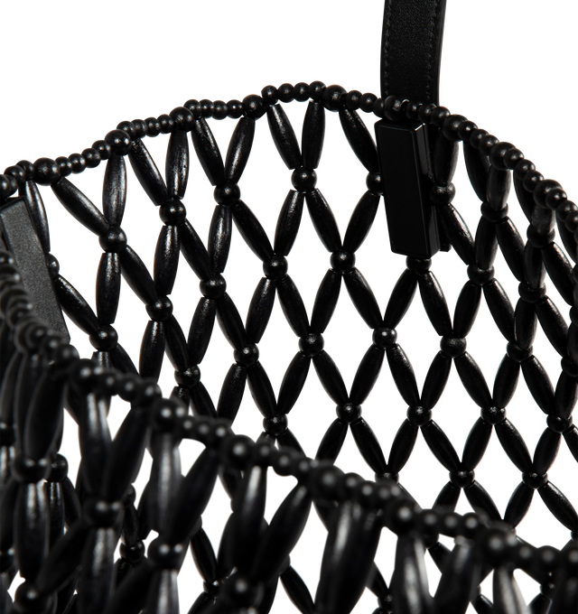 Image 3 of 3 - BLACK - SAINT LAURENT Beaded Shopping Bag featuring a distinct, unlined, and handcrafted design, two leather flat handles and a detachable leather keychain accessory. 35 cm x 29 cm x 25 cm. 100% wood beads. Made in Italy.