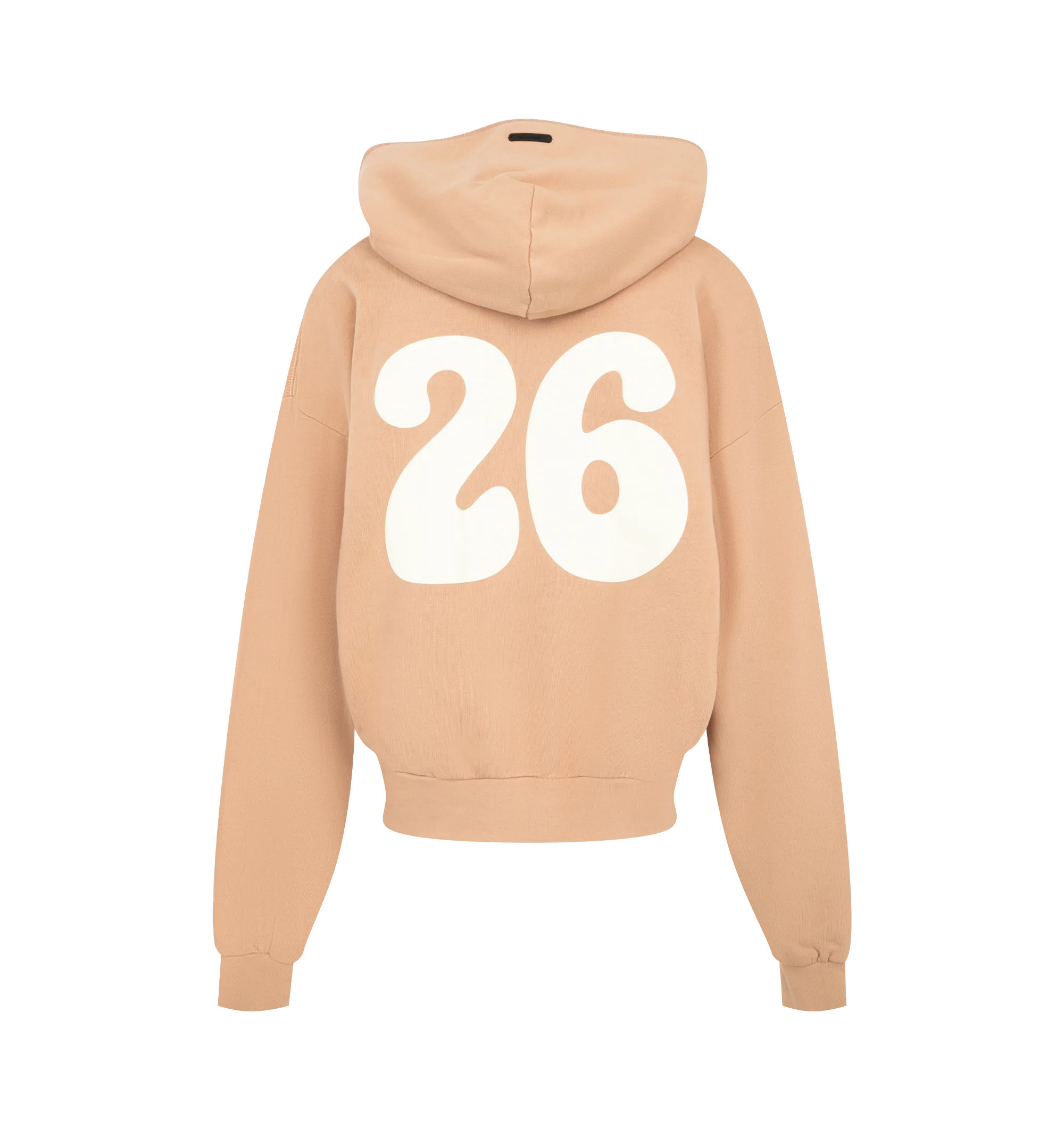Image 2 of 2 - ORANGE - Fear of God Essentials Womens 90s Full Zip Hoodie is crafted from heavyweight 390 GSM cotton fleece with a pigment-dyed finish. Features a relaxed cropped fit, full-zip closure, dropped shoulders, rib-knit cuffs and hem, kangaroo pocket, contrasting stitching, puff-printed front graphic, back graphic, and Essentials label at the hood. Main Material: 100% Cotton.