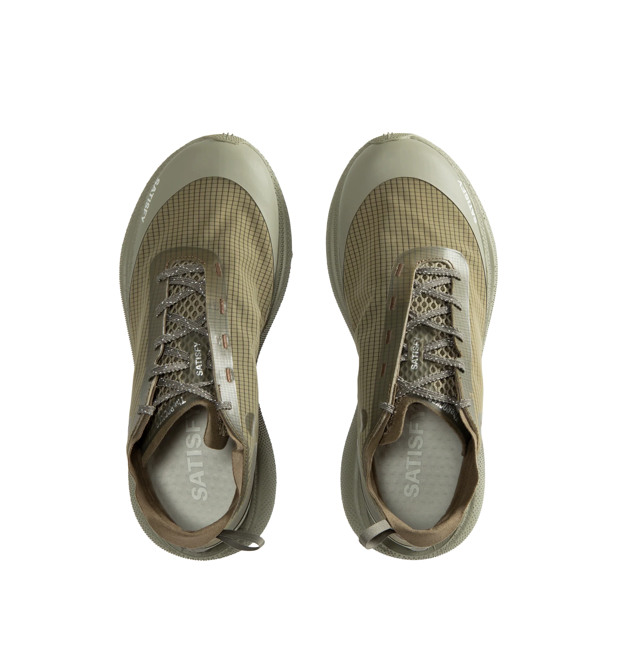 Image 5 of 5 - GREEN - Satisfy TheROCKER Running Shoes are engineered for long-distance comfort and traction. The silhouette delivers responsive cushioning, confident grip, and stability across mixed terrain. Designed with textured laces for reduced slip, and two interchangeable insoles, including 3mm and 5mm options, the shoe allows for a customized fit and feel. Main Material: Upper: Rippy 66 Monomesh: 100% PES. Midsole: Euforia Super Foam: 100% PEBA/EVA Blend. Outsole: TuneLug with Vibram MegaGrip Liteba 