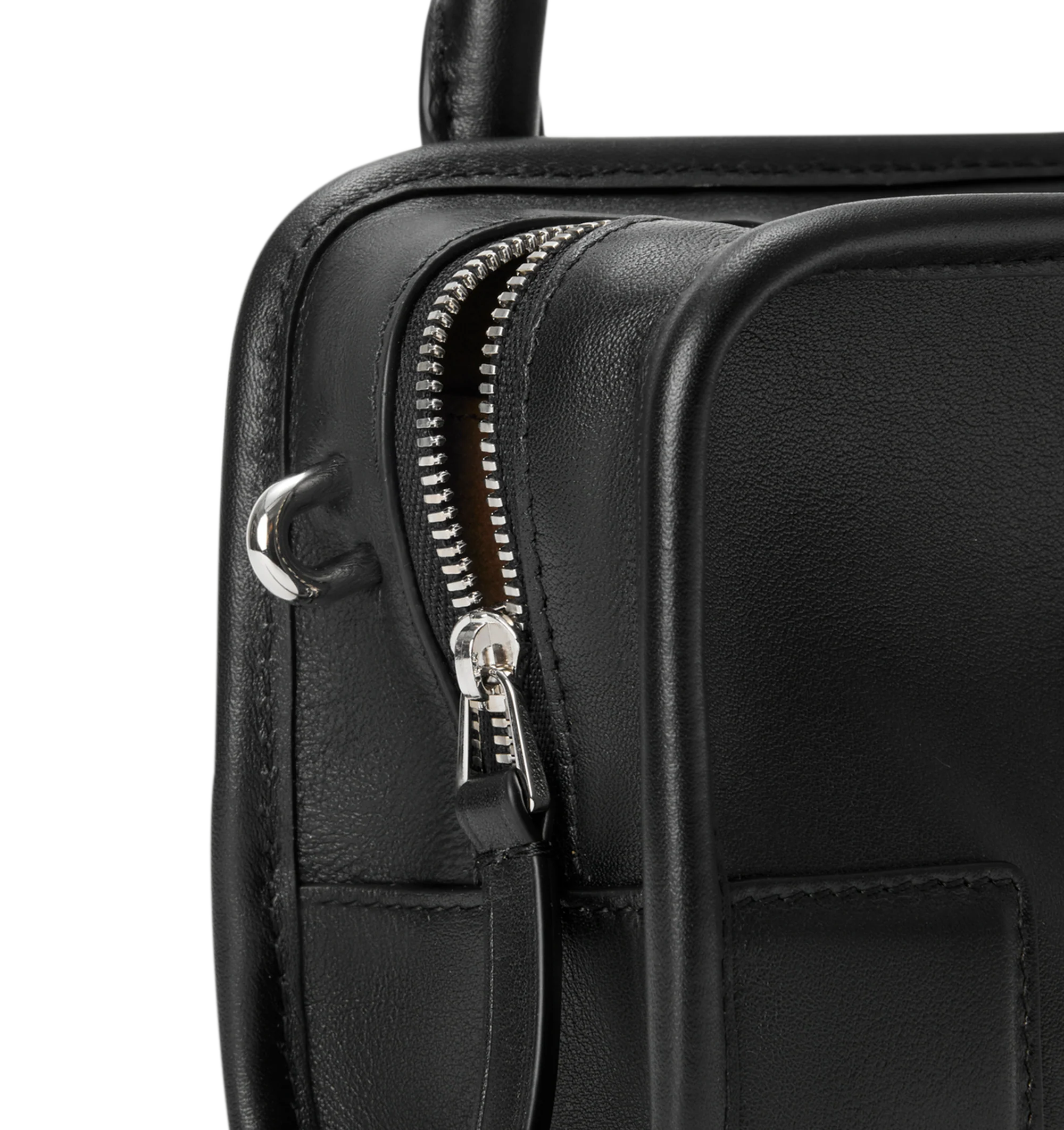 Image 10 of 11 - BLACK - Loewe Mini Amazona 180 Bag in leather features a relaxed silhouette anchored by a single toron top handle, designed to be carried open, while a concealed closure secures the main compartment, removable shoulder and crossbody straps, two carry options: short handle, removable and adjustable crossbody strap, zip closure with two leather zip pullers, two compartments, main compartment closed with magnetic closure, left side d-ring for customization, suede and nappa lambskin lining, and