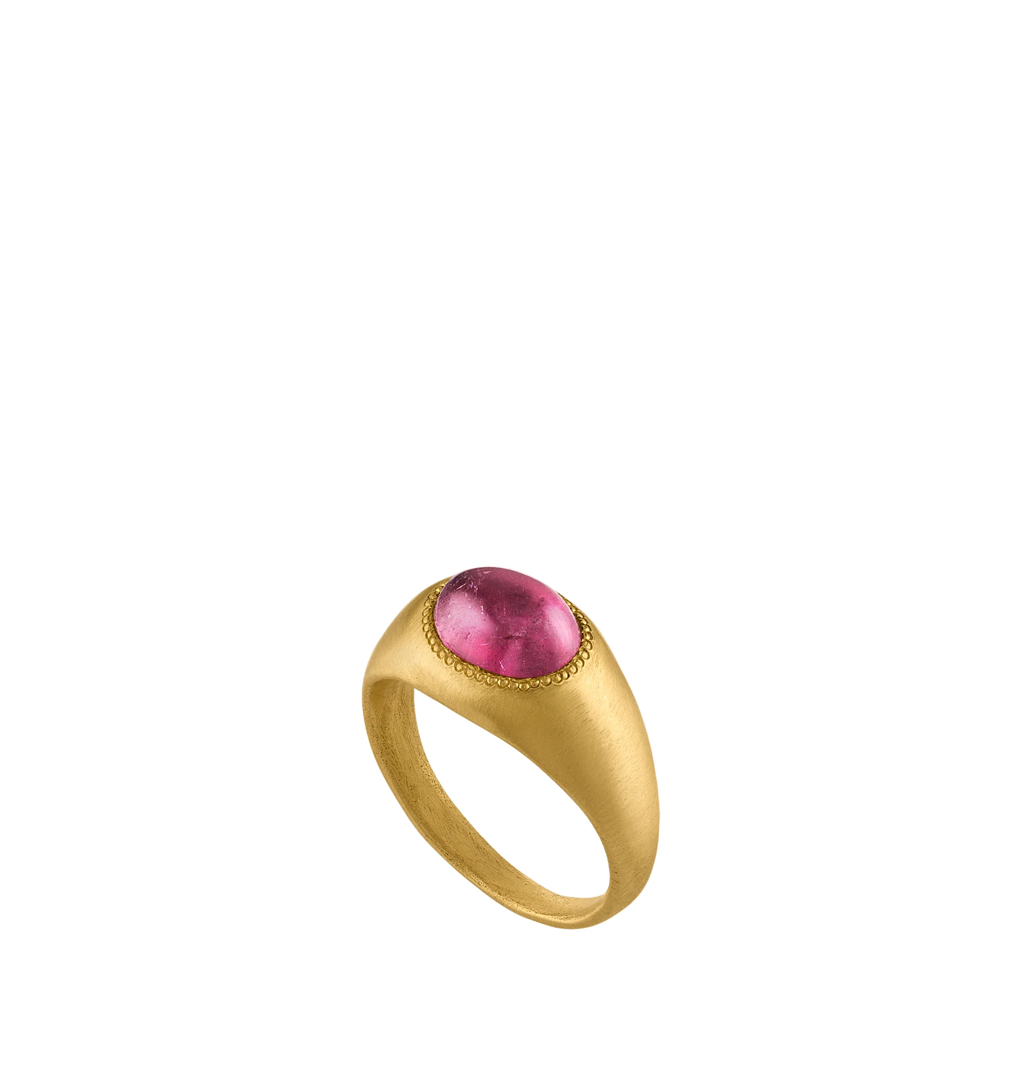 Image 2 of 3 - PINK - Prounis Rose Tourmaline Roz Ring is handcrafted from 22K yellow gold and features a rose tourmaline in the brands signature Roz silhouette. Band Width: 10 mm. Handmade in New York. For personal consultation and detailed information about jewelry, please contact our dedicated stylist team at personalshopping@hirshleifers.com.This item may be restricted for online purchase to international clients. For assistance purchasing this item please contact our dedicated stylist team at personals