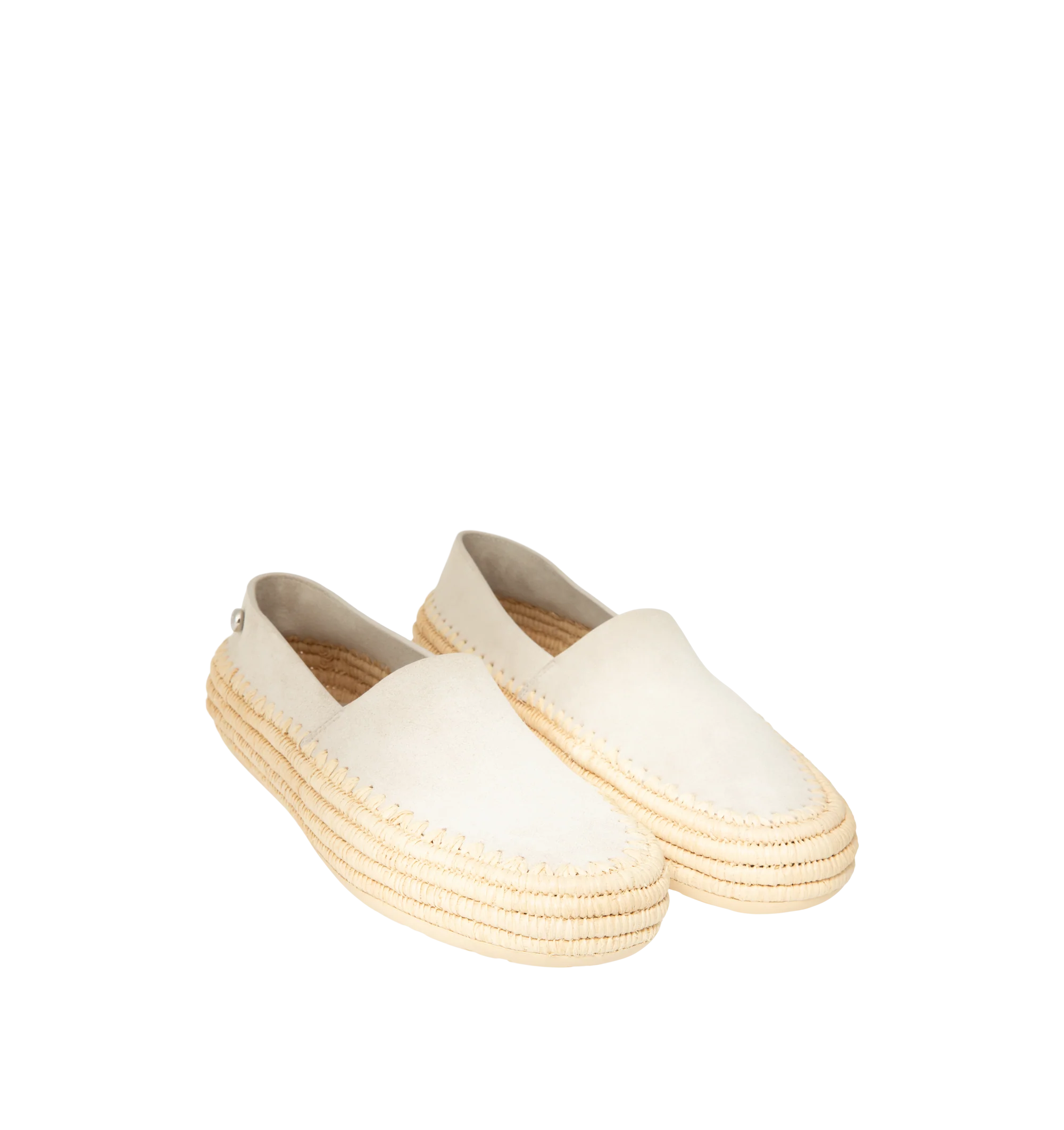 Image 2 of 4 - GREY - Loewe Mens Slippers are crafted from suede and raffia. Feature handcrafted raffia embroidery, rounded toe, engraved Anagram pebble detail, padded leather insole, embossed Anagram rubber outsole, and a 0.5 cm heel height. Main Material: Suede, Raffia. Made in Spain.