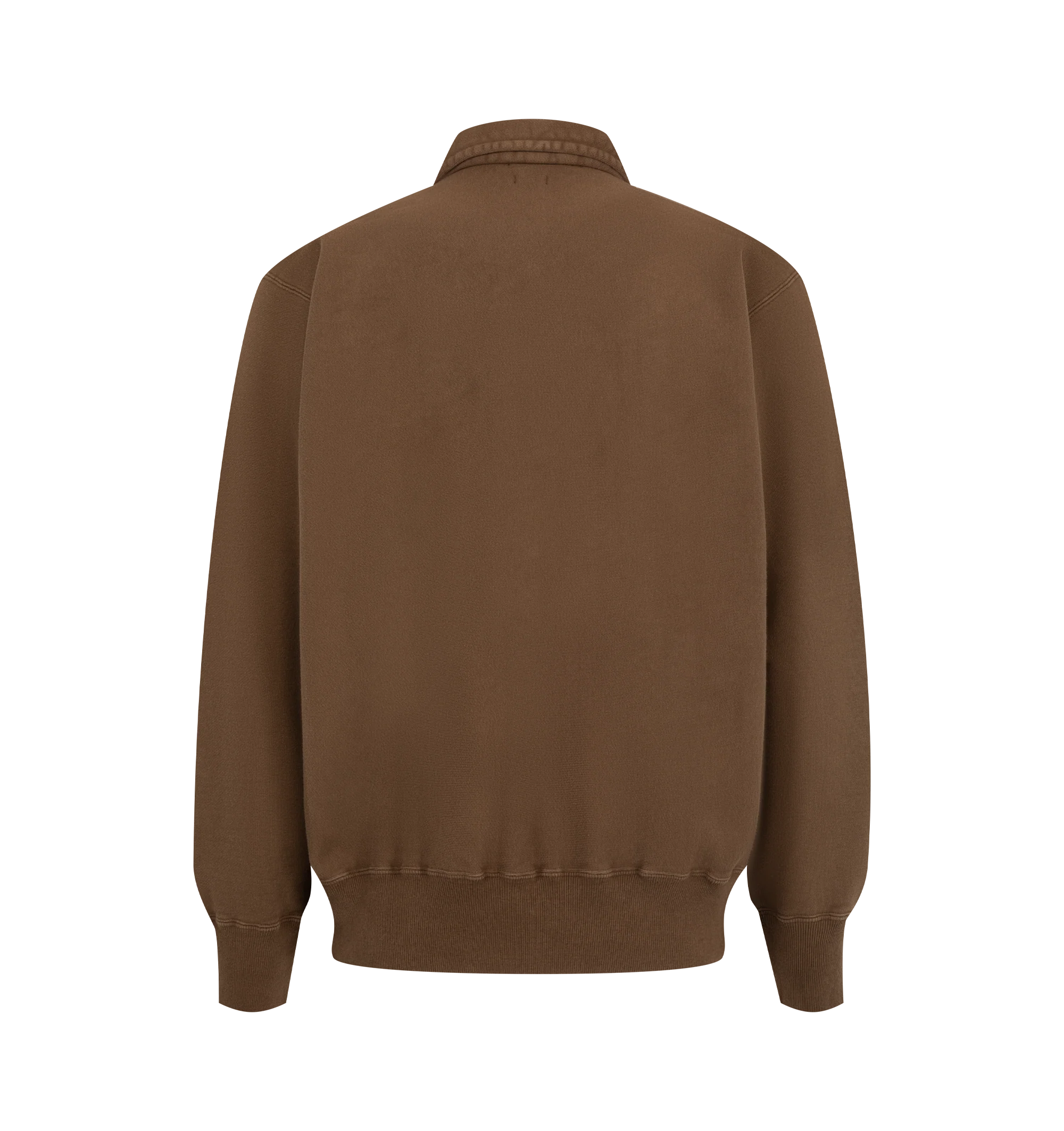 Image 2 of 2 - BROWN - A.Presse Men's Vintage Half-Zip Sweatshirt features a clean, minimalist silhouette designed for versatile layering or standalone wear. The half-zip neckline with pointed collar completes this understated casual style. Material: 100% Cotton. Made in Japan.