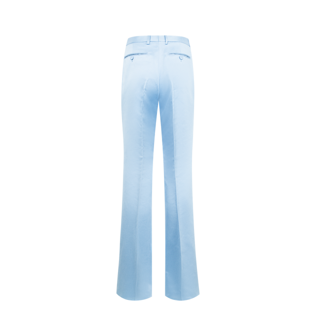 Image 2 of 3 - BLUE - TOM FORD Duchesse Tailored Pants featuring straight leg pants in washed duchesse with refined pocket detailing and a smooth TOM FORD drape. 61% cotton, 39% silk. Lining: 59% cupro, 41% silk. 