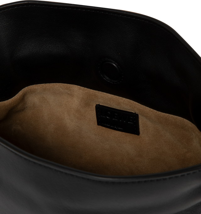 Image 3 of 3 - BLACK - LOEWE Mini Flamenco Clutch in nappa calfskin featuring a soft and slouchy bag with a cinched closure and historical knot drawstrings, shoulder, crossbody or hand carry, detachable and adjustable strap, discreet magnetic closure, suede lining and embossed Anagram. Nappa calf. 18 cm x 23.9 cm x 9 cm. Made in Spain. 