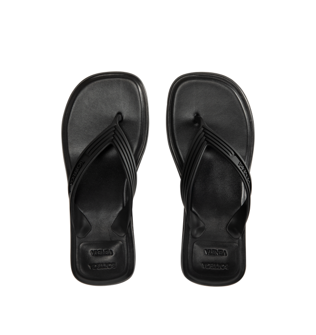 Image 4 of 4 - BLACK - BOTTEGA VENETA Sampieri Thong Sandal featuring kitten heel thong sandal, matte rubber and a soft nappa leather insole. Lambskin. Made in Italy.
