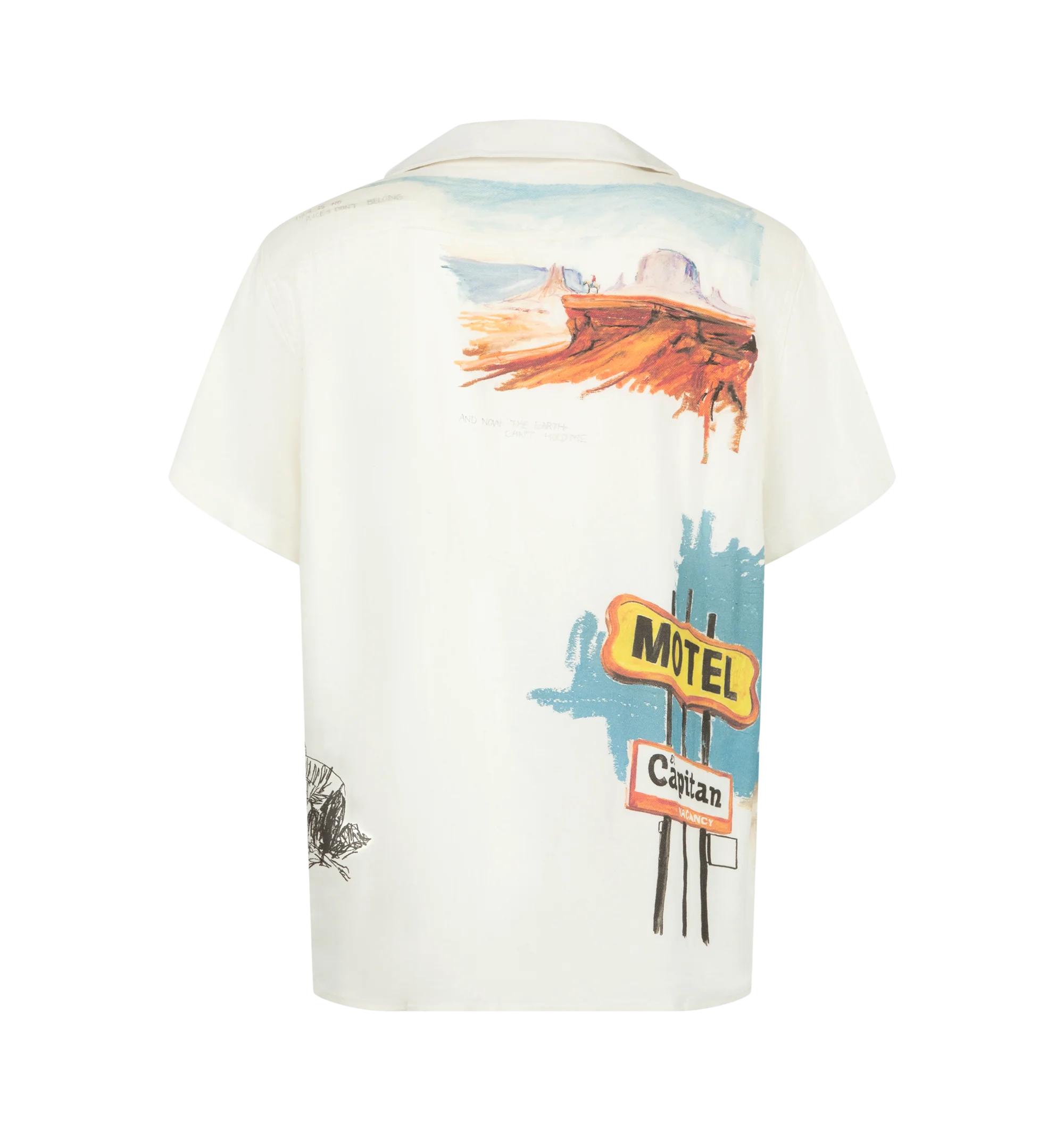 Image 2 of 2 - MULTI - One Of These Days Men's El Capitan Camp Shirt is crafted from a lightweight twill blend and features a classic-fit camp shirt silhouette with an allover full-color print across the front and back. Designed with a back yoke, straight hem, and mottled button closure for an easy, relaxed look. Main Material: 50% viscose, 30% linen, 20% polyester. Features: short sleeves, full-color print, back yoke, straight hem, mottled button closure. Imported.