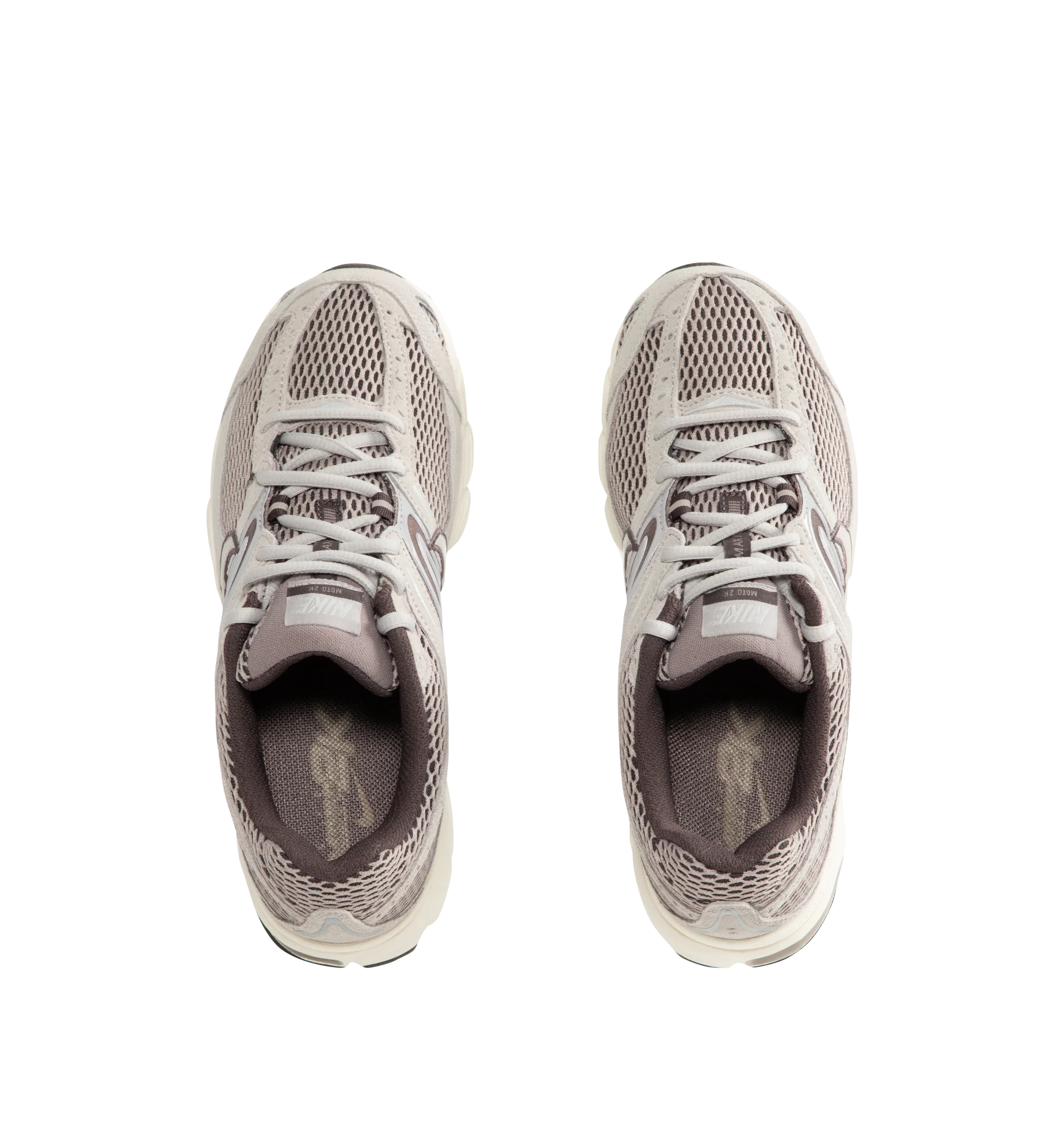 Image 5 of 5 - NEUTRAL - Nike Air Max Moto 2K Men's Sneakers feature a layered upper crafted from synthetic leather and textile with metallic accents for a modern, Y2K-inspired look. These performance-inspired lifestyle sneakers combine Max Air cushioning, a lightweight foam midsole, and a durable rubber outsole for all-day comfort and reliable traction. Main Material: Synthetic Leather and Textile. Midsole: Foam. Sole: Rubber.