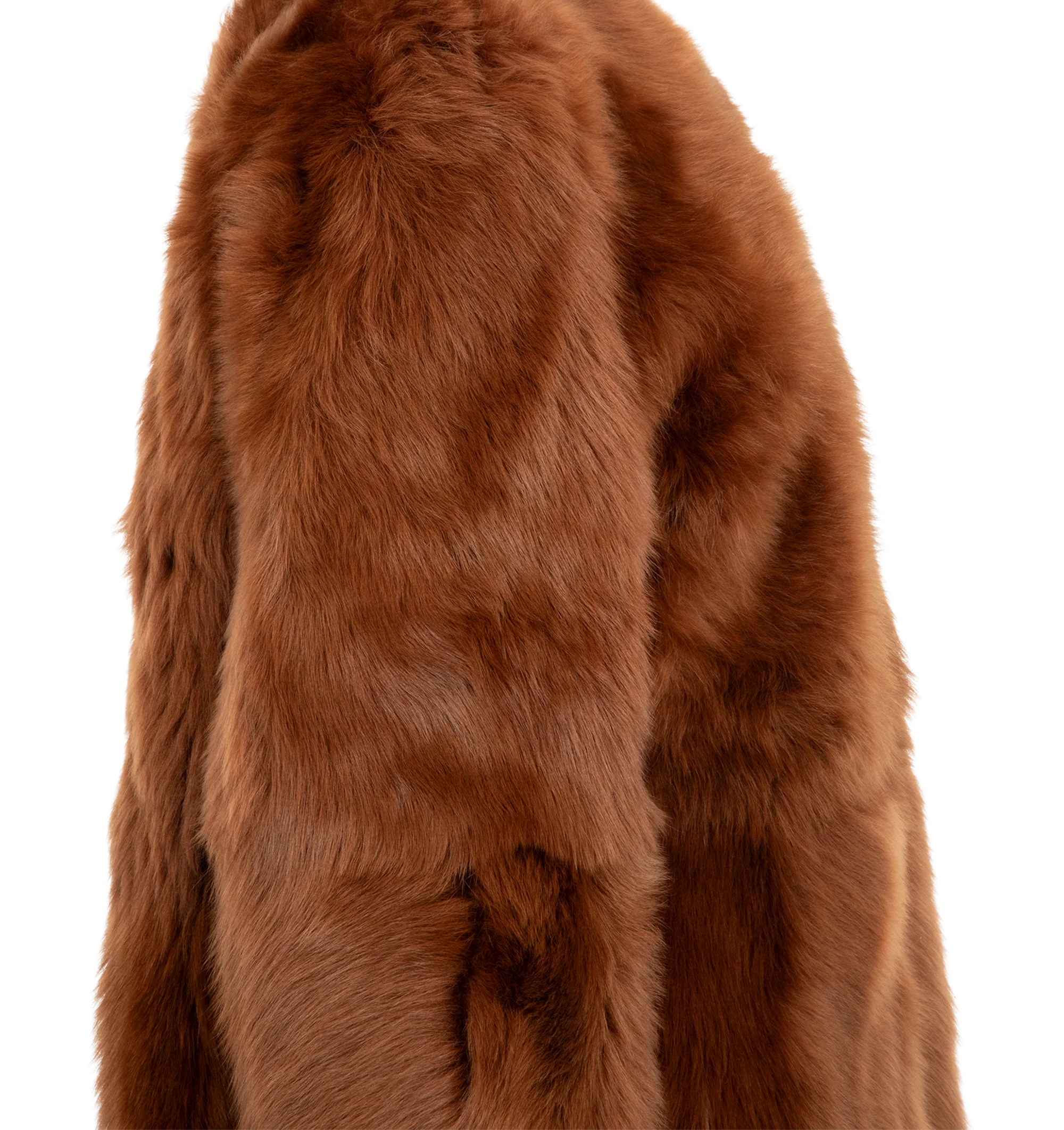 Image 3 of 3 - ORANGE - Toteme Women's Short Silky Shearling Coat Ginger is a statement coat made from soft lamb shearling with long silky hairs for a dramatic take on texture. It has a round neckline, side-seam pockets, and concealed hooks for a clean finish. Main Materials: Lamb shealing/leather, Suede interior. 