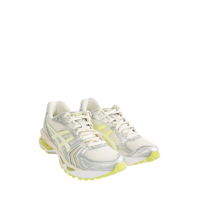 Image 2 of 5 - WHITE - Asics GEL-Kayano 14 Sneakers are lace-up style with rip-stop underlays, GEL cushioning, and TRUSSTIC support system. Unisex style in men's sizing. 