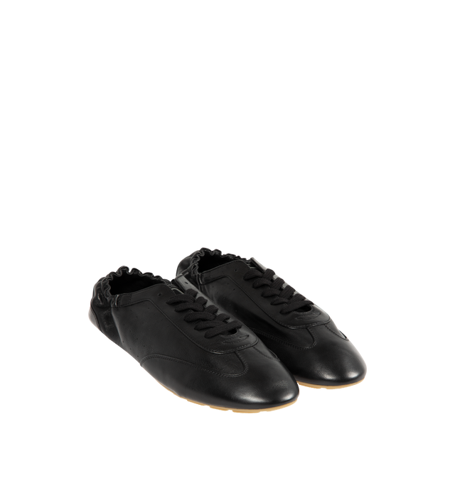Image 2 of 5 - BLACK - SAINT LAURENT Lewis Sneakers featuring low-top laced sneakers, an elasticized heel counter, supple sole and logo signature patch at the back. Calfskin. Made in Italy.