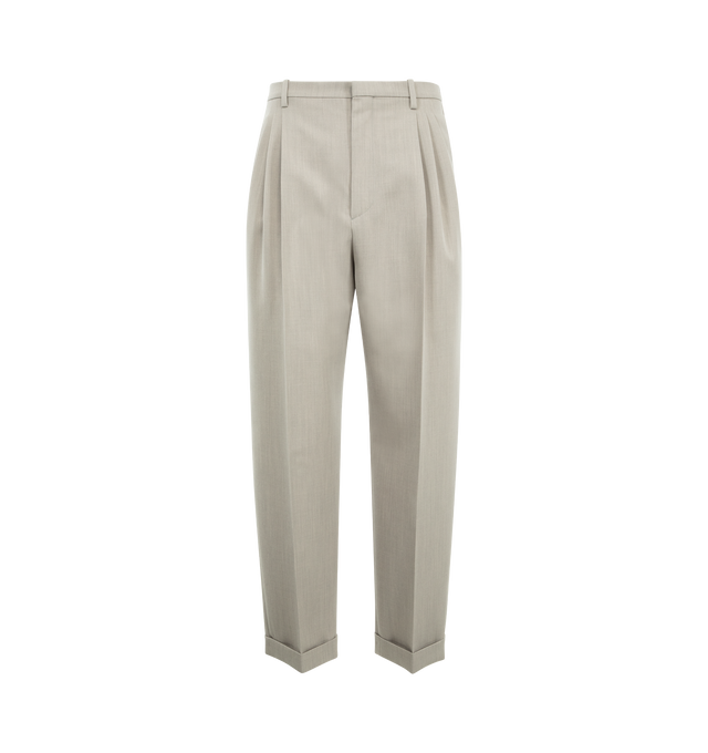 Image 1 of 3 - GREY - BOTTEGA VENETA Wool Melange Pants featuring wool melange pants, wide tapered leg and zipper and hook closure. 100% wool. Made in Italy.