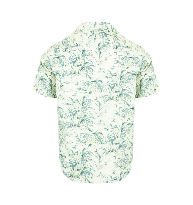 Image 2 of 2 - GREEN - AURALEE Printed Shirt featuring high-density "habutai" silk, hand-applied print, short sleeves, button front and relaxed fit. 100% silk.  