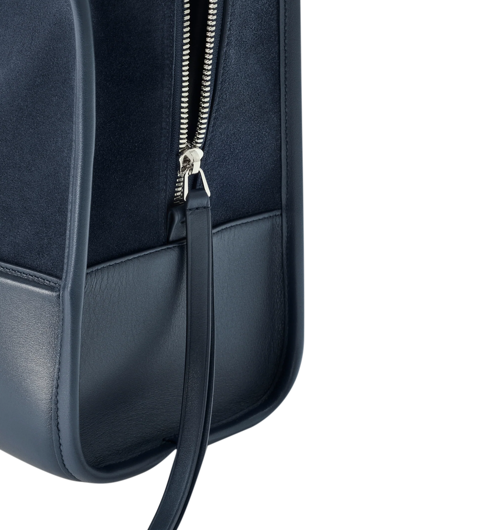 Image 13 of 16 - NAVY - Loewe Large Amazona 180 Bag in suede featuring a relaxed silhouette anchored by a single toron top handle, designed to be carried open while a concealed closure secures the main compartment, removable shoulder and crossbody straps, zip closure with two leather zip pullers, two compartments, main compartment closed with magnetic closure, internal flat pocket, left side d-ring for customization, suede and nappa lambskin lining, embossed LOEWE and embossed double L branding. Suede/calf.