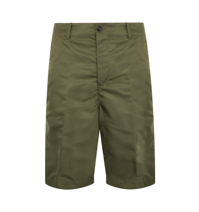 Image 1 of 3 - GREEN - BOTTEGA VENETA Shorts featuring belt loops at waist, two side pockets, one back patch pocket, button-fly and knee length. Made in Italy.