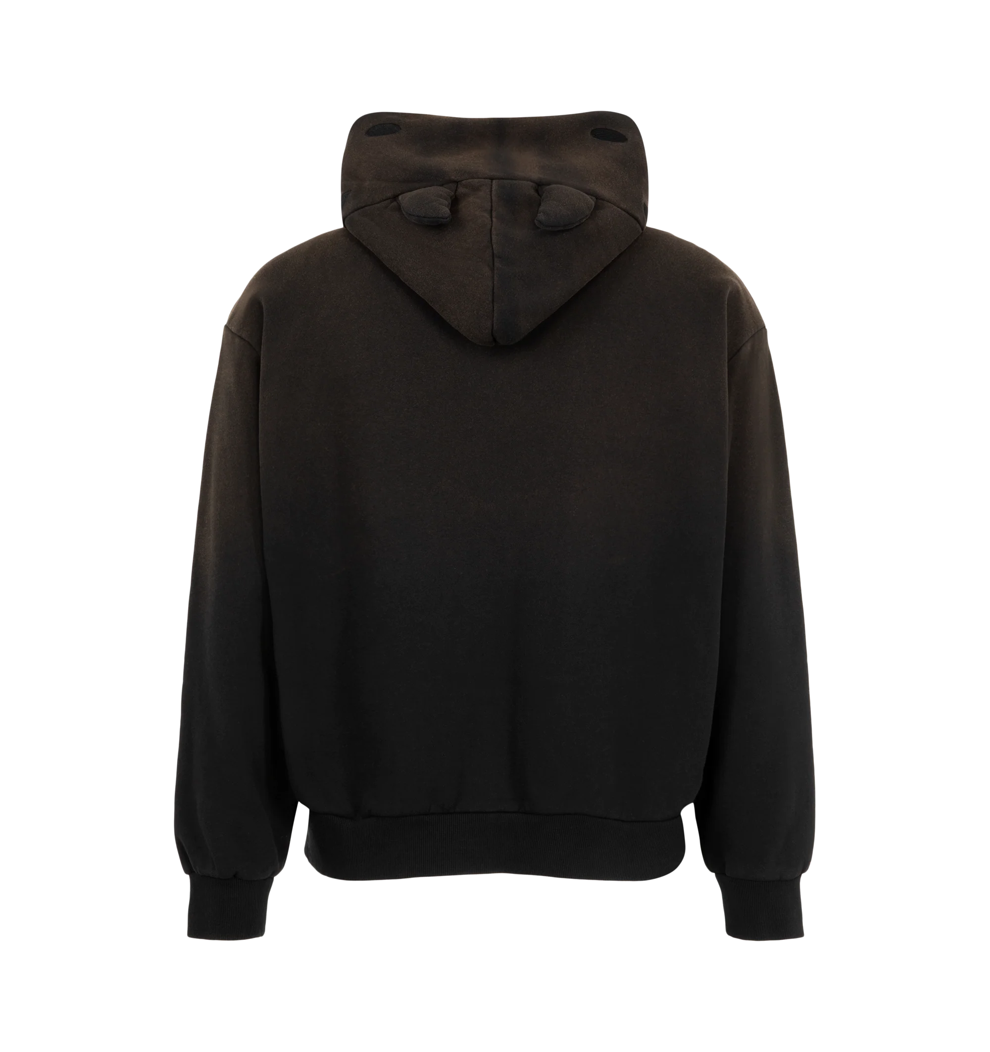 Image 2 of 2 - BLACK - The Men's Smiley Devil Full Zip Hoodie is crafted from 100% cotton with a washed finish. The design features a full-length YKK zip closure extending through the hood, while dimensional devil horns and Smiley detailing define the hood construction. A kangaroo pocket and ribbed trims complete the silhouette.