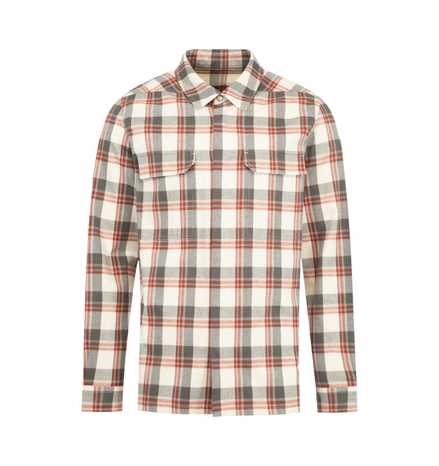 Image 1 of 2 - MULTI - RICK OWENS Outershirt featuring front button closure, chest flap pockets, button cuffs and lightweight flannel fabric. 100% cotton. Made in Italy.