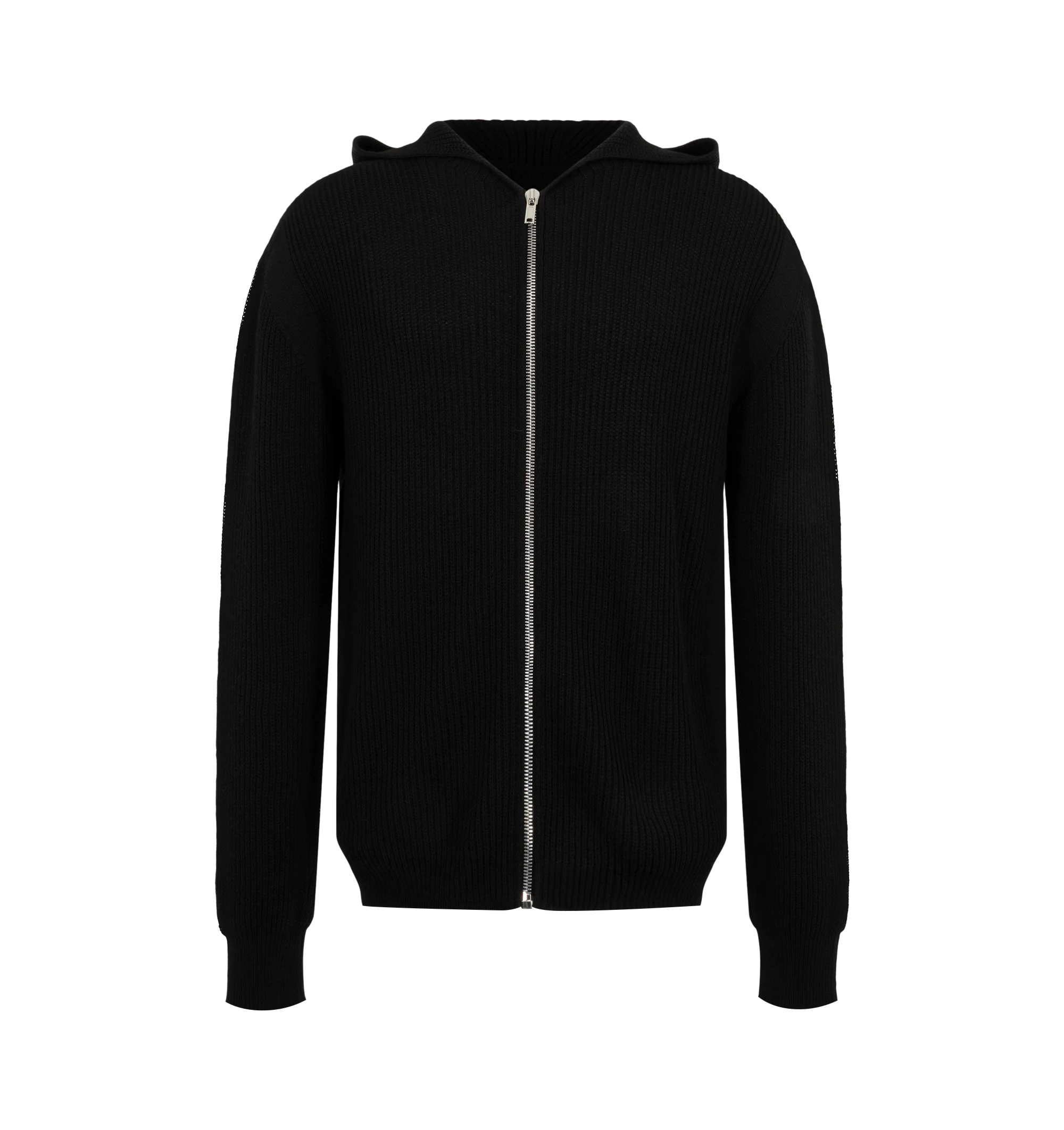 Image 1 of 2 - BLACK - Rick Owens Men's Front zip hoodie with long sleeves ribbed cuffs and hem. Composition: Cotton. Country Of Origin: Italy