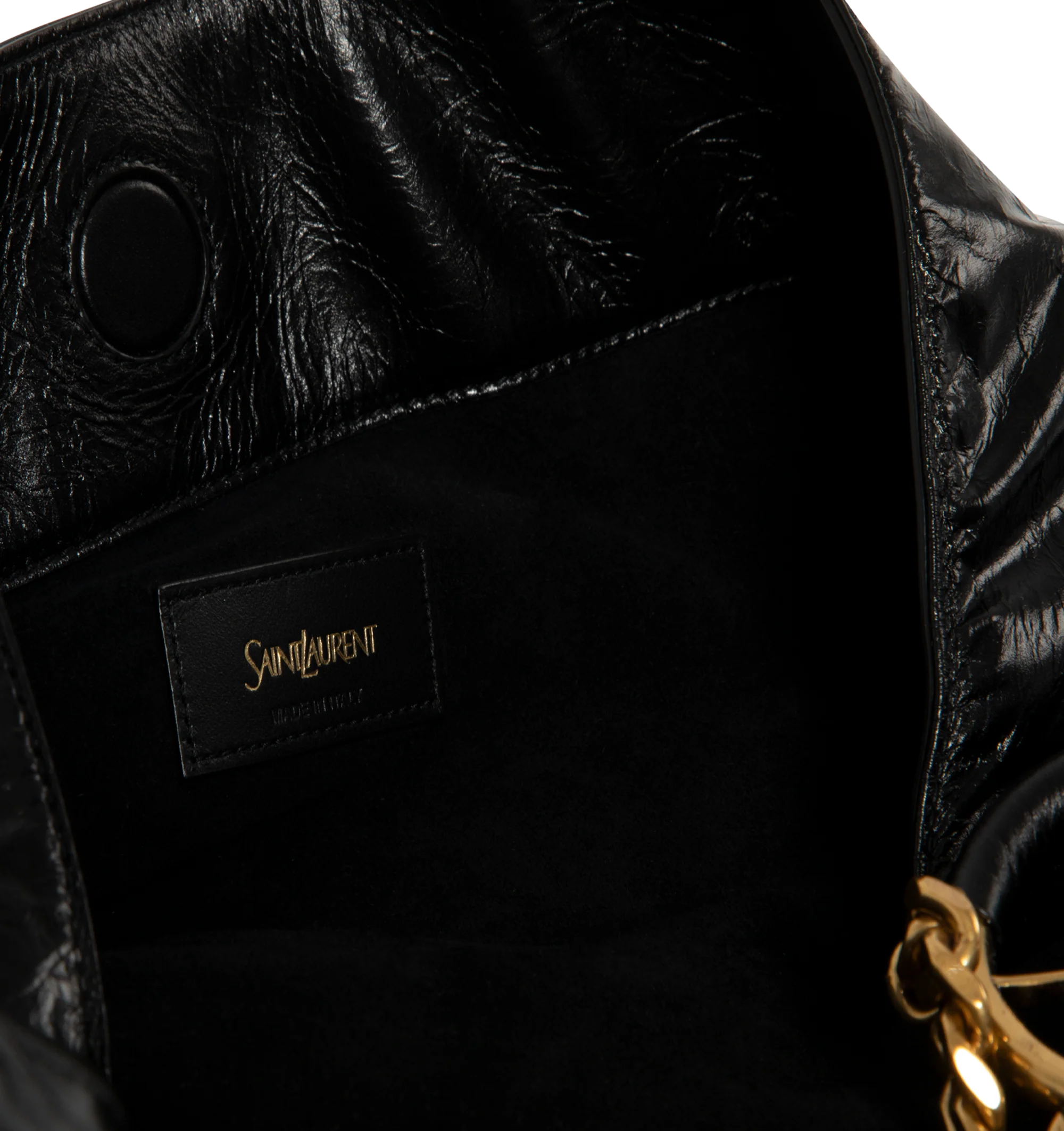 Image 4 of 4 - BLACK - Saint Laurent Womens Hobo Bag is crafted from lustrous calfskin leather. Features a slouchy silhouette, signature Cassandre ring detail, shoulder strap, magnetic closure, removable zip pouch, suede lining, and bronze-tone hardware. Main Material: Calfskin Leather; Lining: Suede; Hardware: Brass. Made in Italy.