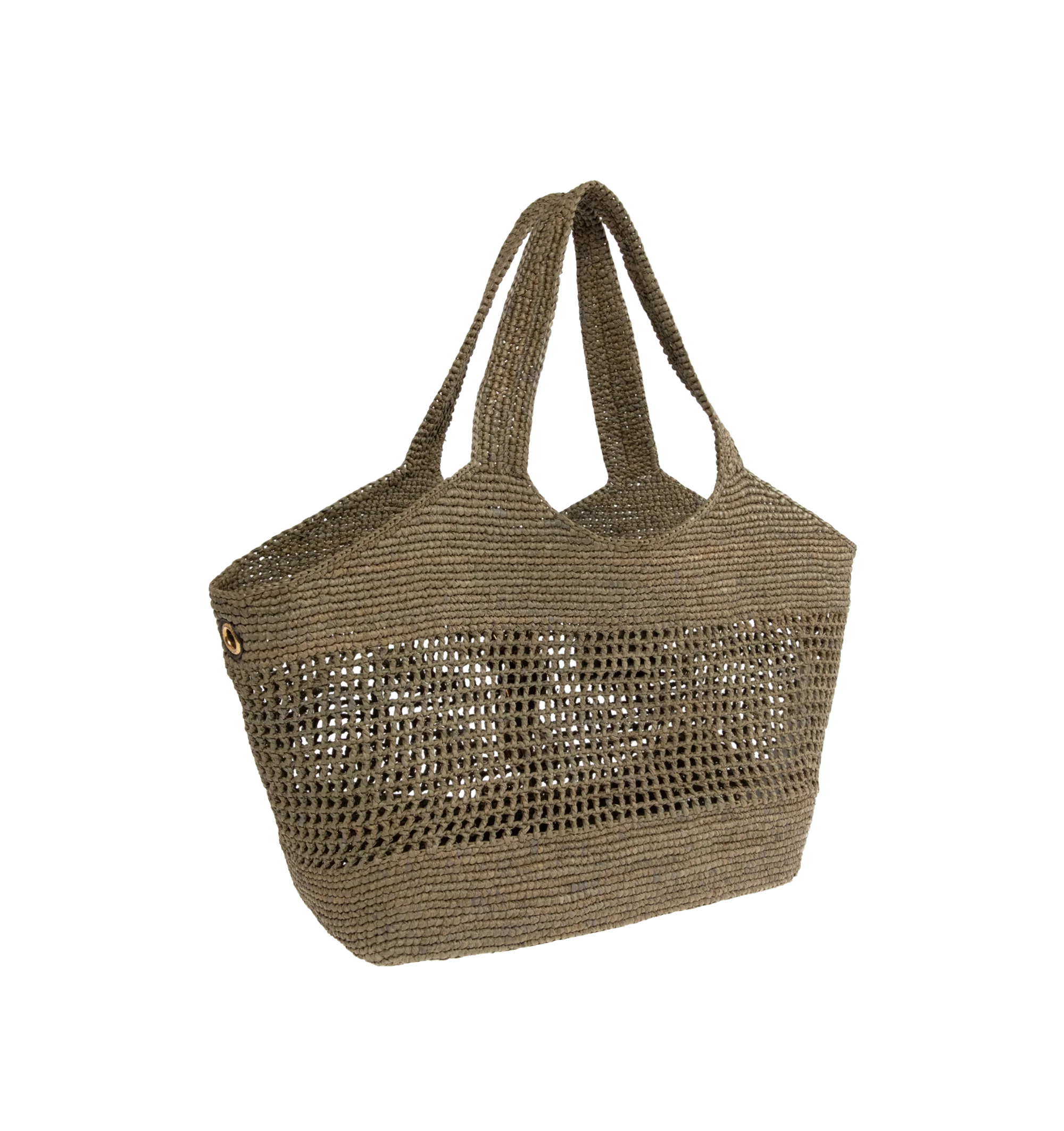 Image 2 of 3 - BROWN - Saint Laurent Womens Icare Medium Bag is crafted from crocheted raffia. Features a spacious silhouette, top handles, bronze-tone hardware, and multiple carry options. Main Material: Raffia; Hardware: Brass. Made in Madagascar. 