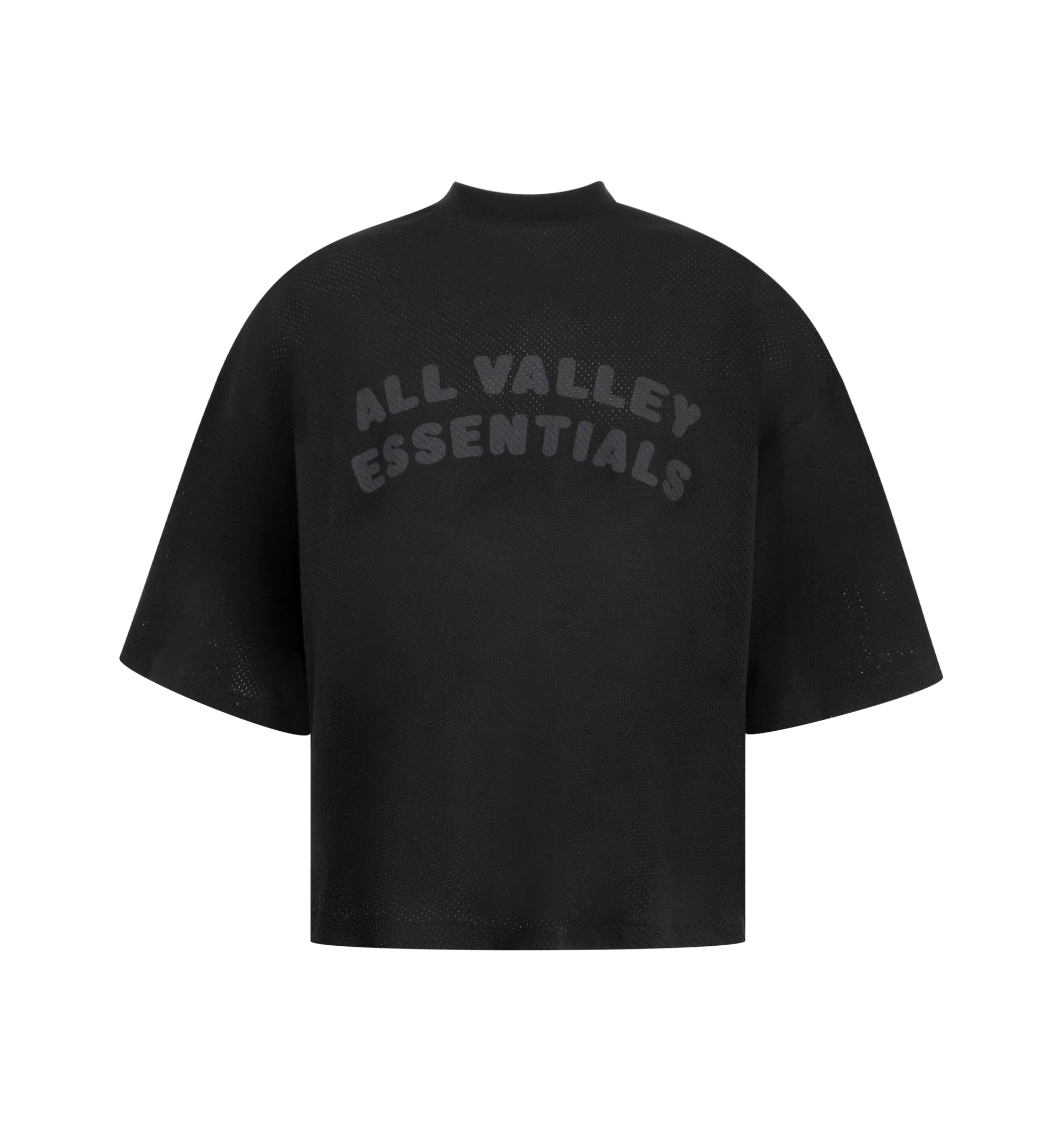 Image 1 of 2 - GREY - The Fear Of God Men's Merch Tee is crafted from 100% cotton jersey and designed in a boxy, relaxed fit with dropped shoulders and 3/4-length sleeves. Details include a rib-knit collar and Essentials signature label at the center front.