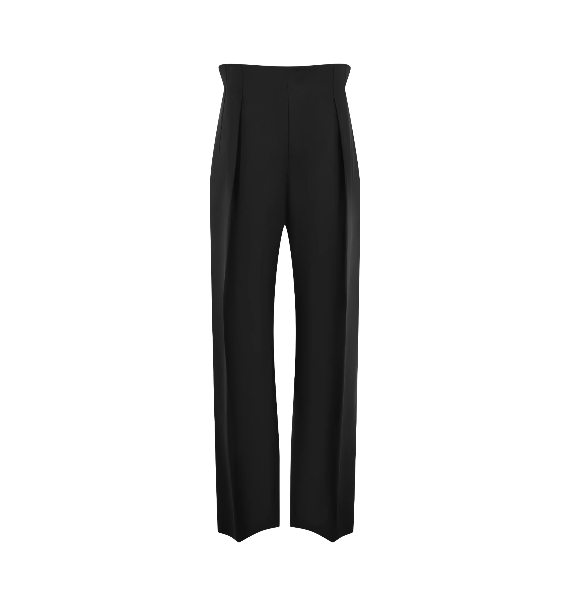 Image 1 of 3 - BLACK - Khaite Womens Trousers are crafted from wool silk cady. Feature a mid-rise waist, wide-leg silhouette, sculpted bowed inseam, clean front pleats, elongated darts, and a jetted welt back pocket. Main Material: 74% Wool, 26% Silk. Made in the USA.
