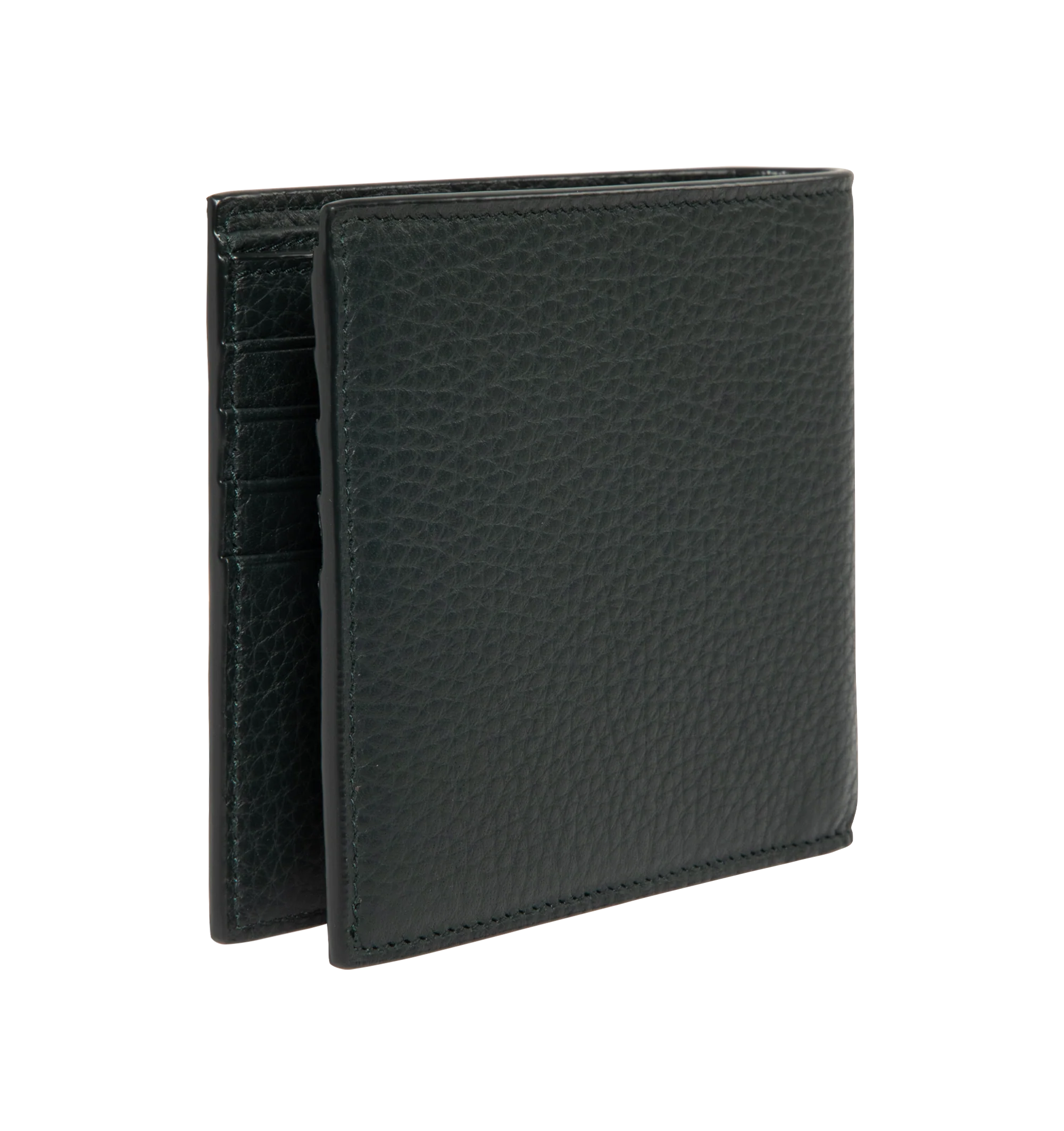Image 2 of 3 - GREEN - Saint Laurent Mens Wallet is crafted from black leather. Features a classic bifold silhouette, interior card slots and bill compartment, silver-tone hardware, and embossed Saint Laurent logo. Main Material: 100% Leather. Made in Italy.