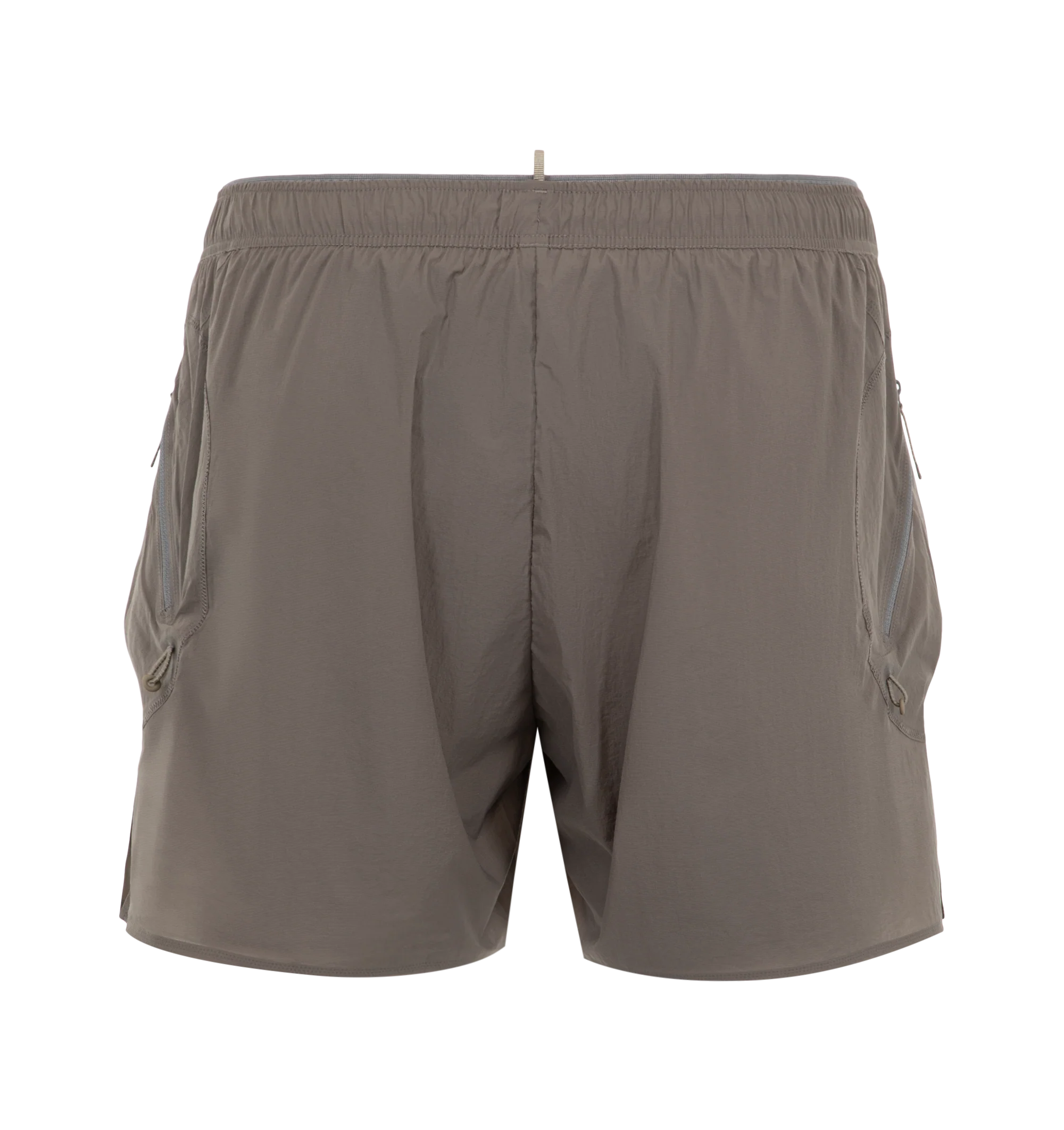 Image 2 of 3 - GREY - Satisfy Men's Rippy Cordura 5" Trail Shorts are crafted from durable Rippy Cordura fabric that features a 5-inch trail-running silhouette engineered for extended mileage and enhanced abrasion resistance. Designed with a TechSilk Drift liner for airflow, moisture management, and natural stretch. Functional details include two zippered side cargo pockets, a sweat-resistant hidden phone pocket, a double waistband with internal drawcords, a mini S-Carabiner, and stealth-reflective logo de 