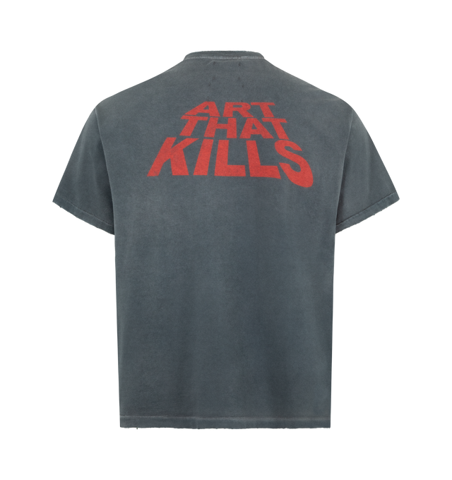 Image 2 of 2 - GREY - GALLERY DEPT. Skeleton Beach Grit Tee featuring relaxed 90's fit, faded 'Skeleton Beach Grit' graphic on the front and ATK STACKED logo on the back. 100% cotton. Made in USA.