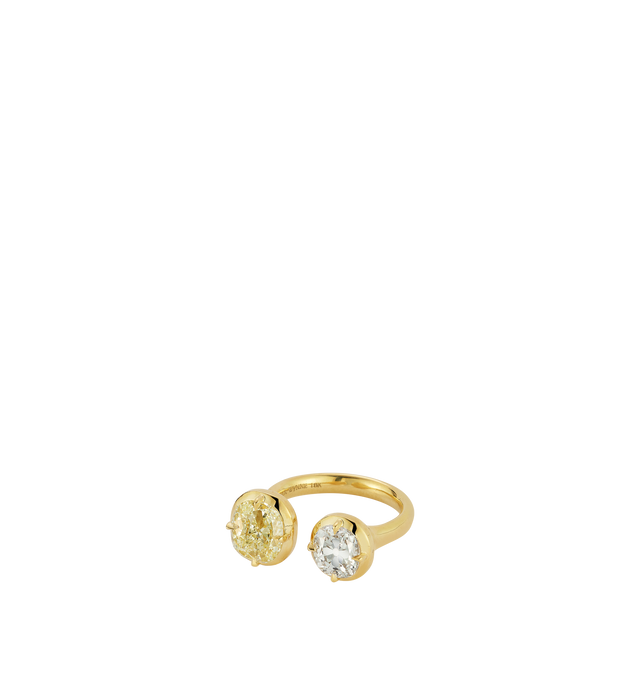 Image 1 of 2 - GOLD - JEMMA WYNNE Blair Antique Two Stone Diamond Ring featuring One of a Kind, 18k Yellow Gold, Old Mine Diamond Cushion - 1.52cts (M color) and Old Mine Diamond Cushion - 1.52cts (I color). Cheap Luxury Handbag Shop offers a range of initial pieces from this collection in-store. For personal consultation and detailed information about jewelry, please contact our dedicated stylist team at personalshopping@hirshleifers.com. This item may be restricted for online purchase to international clients. For ass