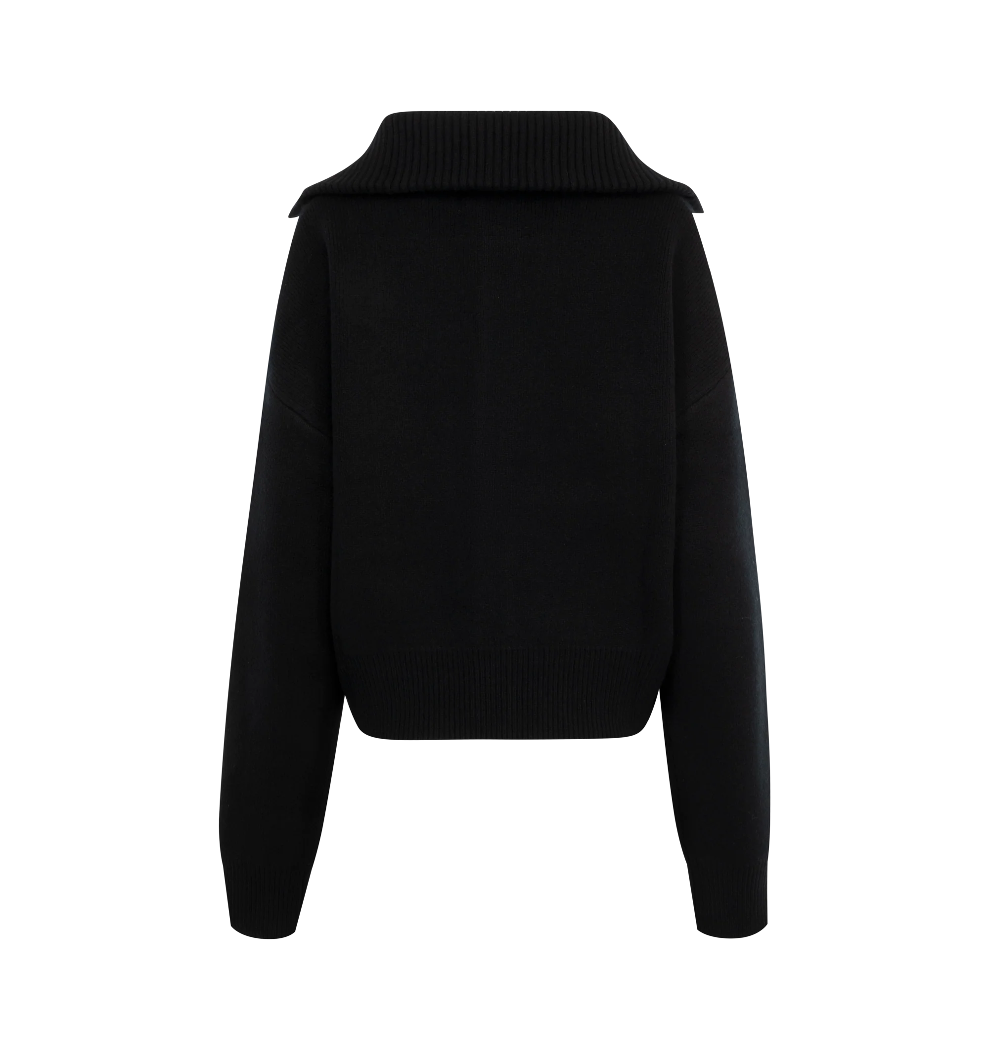 Image 2 of 2 - BLACK - EXTREME CASHMERE Clement Sweater featuring two side pockets, button closure, rib-knitted high collar, bomber fit and dropped shoulders. 100% cashmere. 