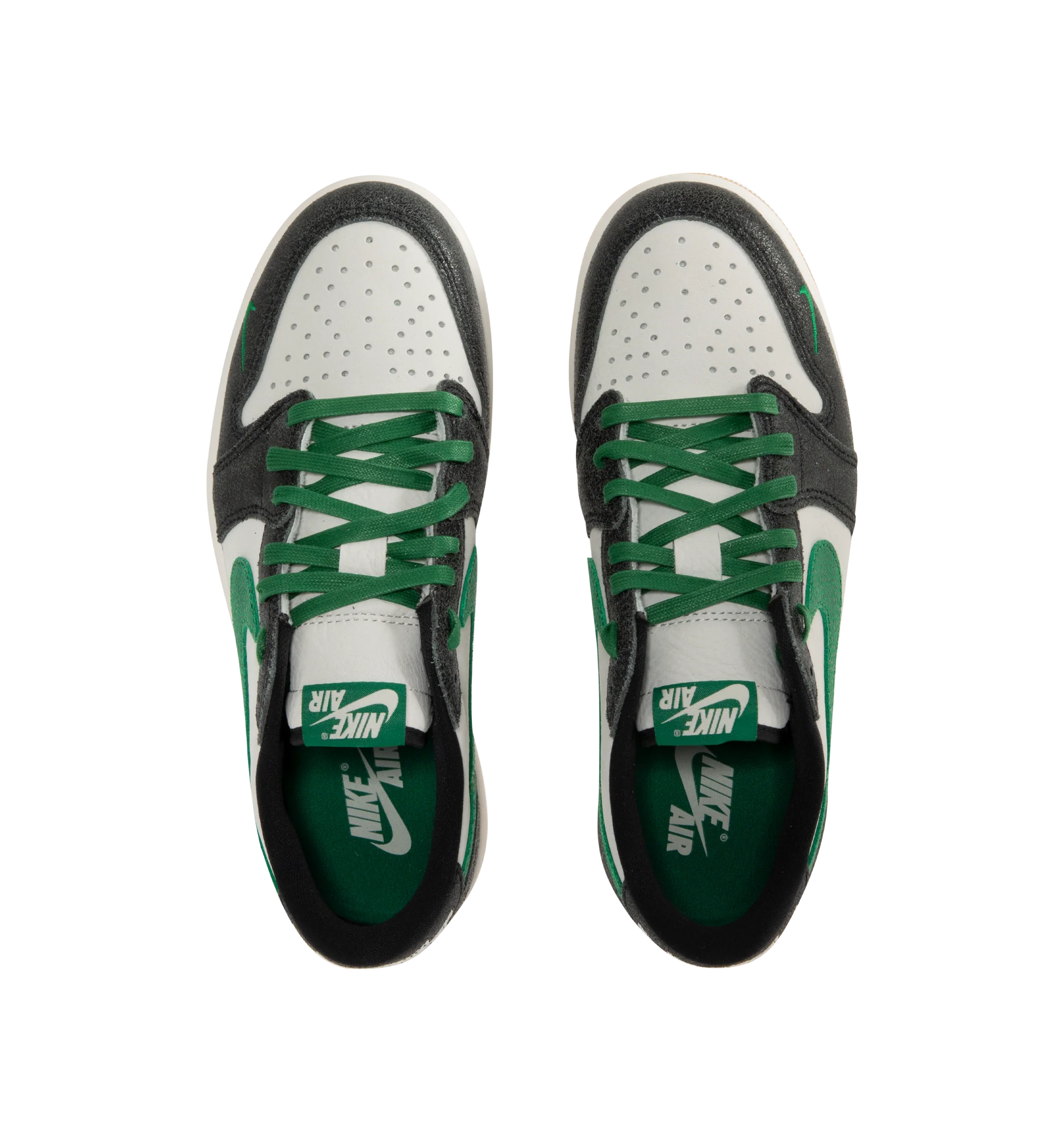 Image 5 of 5 - GREEN - Men's Air Jordan 1 Retro Low OG "Phantom and Pine Green" Sneakers feature a genuine leather upper with the iconic low-top silhouette for a timeless heritage look. These lifestyle sneakers combine encapsulated Air-Sole cushioning with a durable rubber outsole for lightweight comfort, lasting support, and reliable traction. Main Material: Genuine Leather. Midsole: Encapsulated Air-Sole Unit. Sole: Rubber.