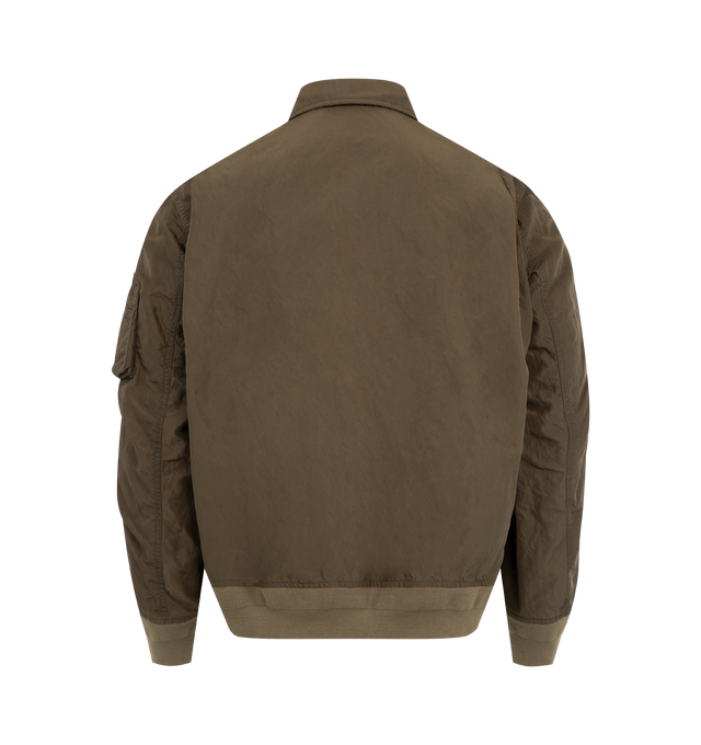 Image 2 of 3 - GREEN - SACAI Treated Nylon Twill Blouson featuring rib-knit hem and cuffs, two-way zip closure, flap pockets at front, utility pocket at sleeve and lined. 100% nylon. Lining: 100% polyester. 